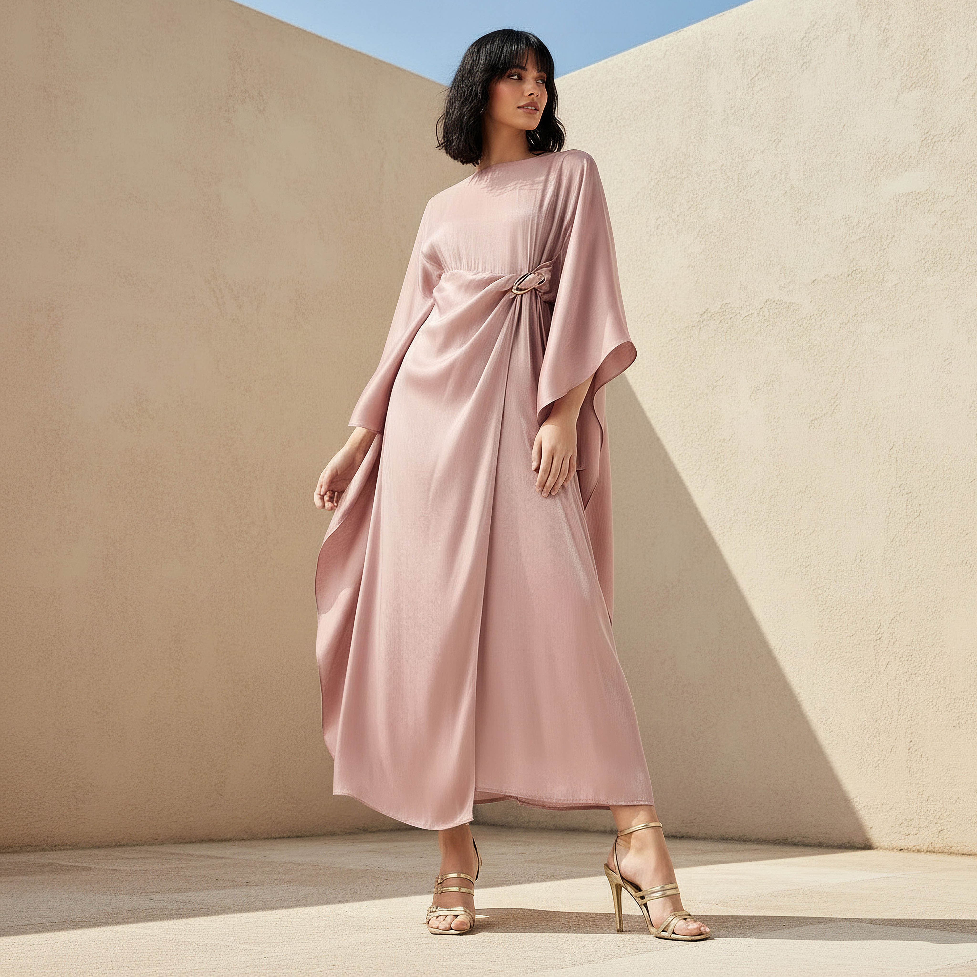 Iconic Cape Kaftan Women Dress with Knot Buckle Detail-women-clothing-dresses-image-1