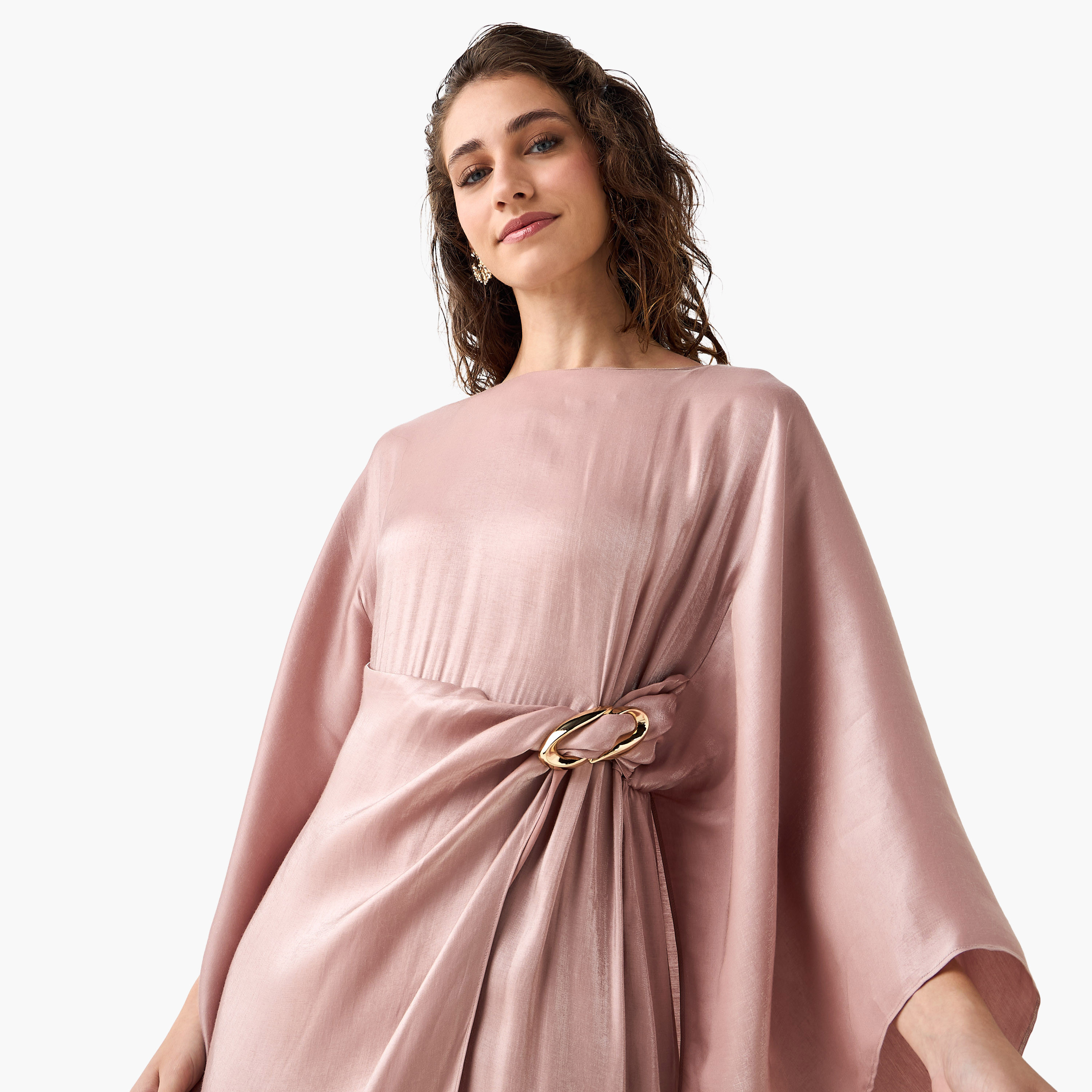 Iconic Cape Kaftan Women Dress with Knot Buckle Detail-women-clothing-dresses-image-7
