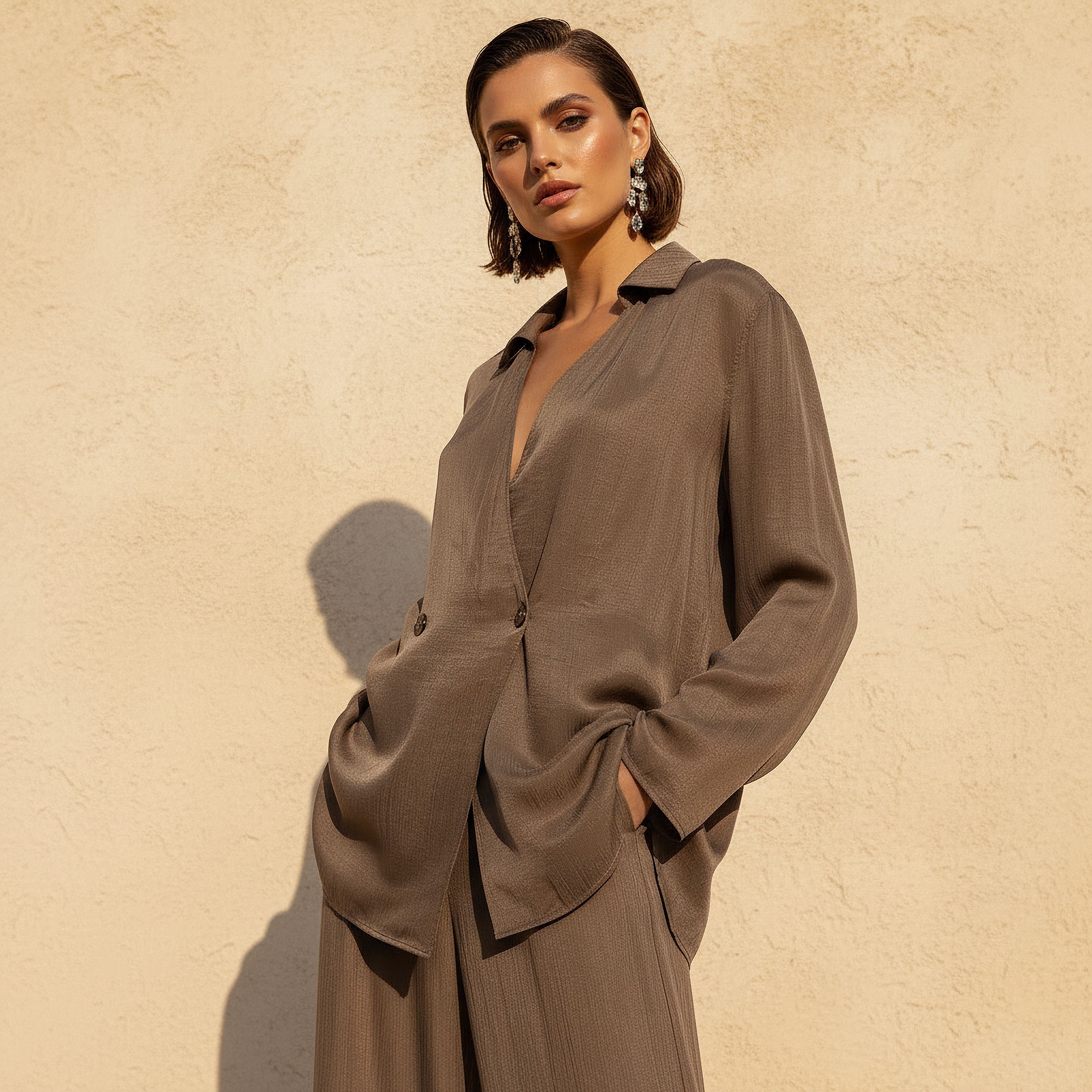 بلوزة ملفوفة بياقة مطوية من آيكونيك-women-clothing-shirtsandblouses-blouses-image-1
