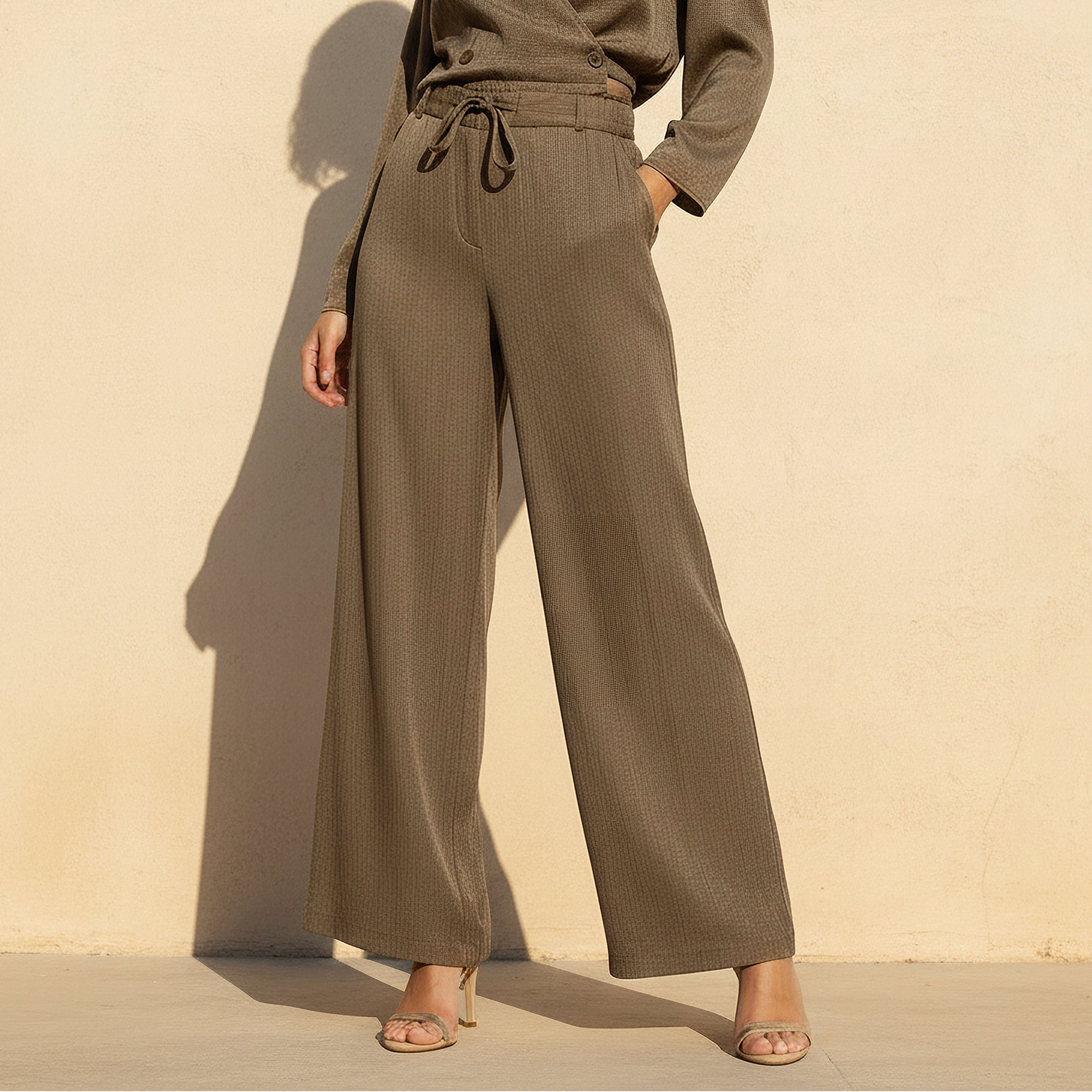 بنطلون بارز الملمس بقصة مستقيمة من آيكونيك-women-clothing-bottoms-trousers-image-1