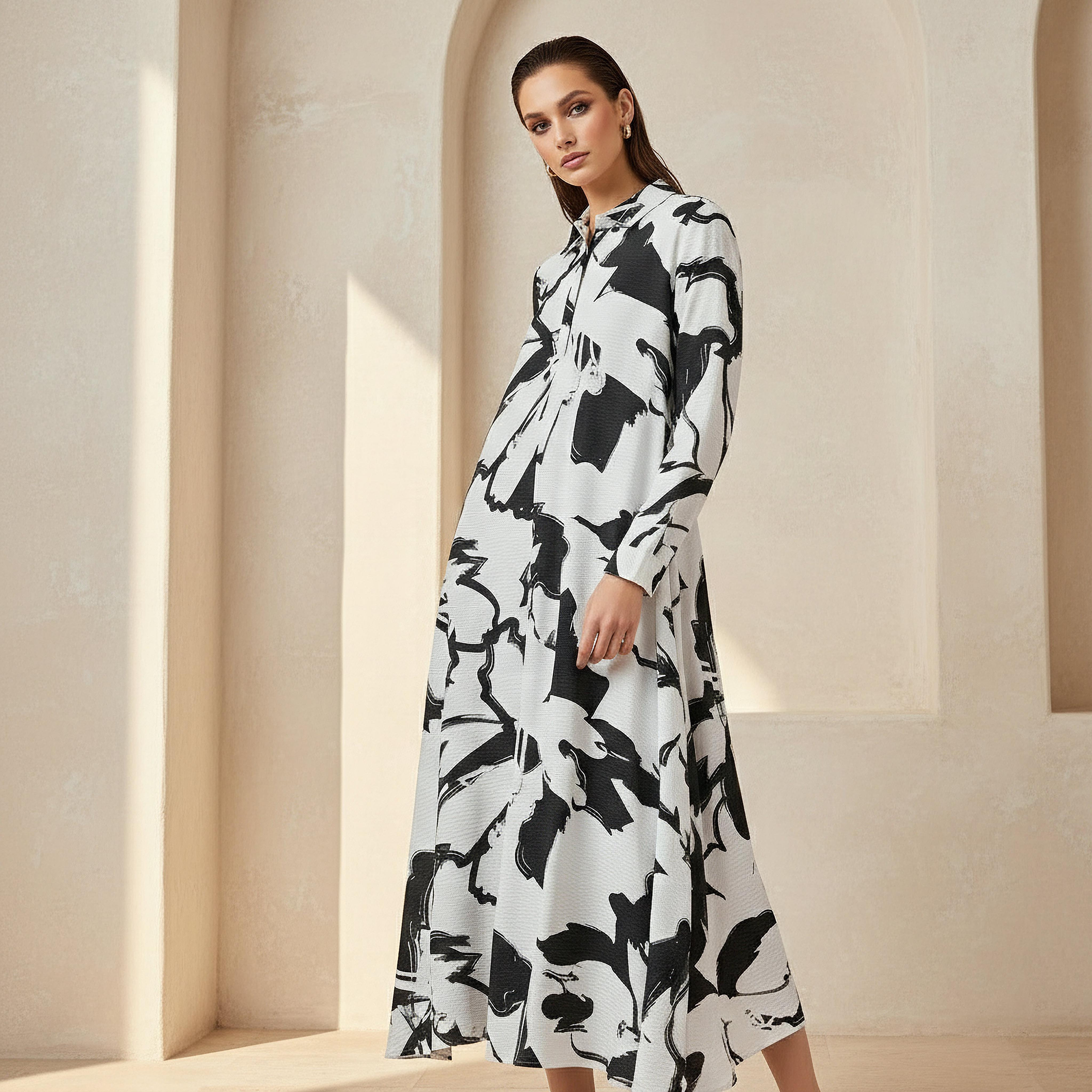 فستان قميص بطبعات وياقة عادية من آيكونيك-women-clothing-dresses-image-6