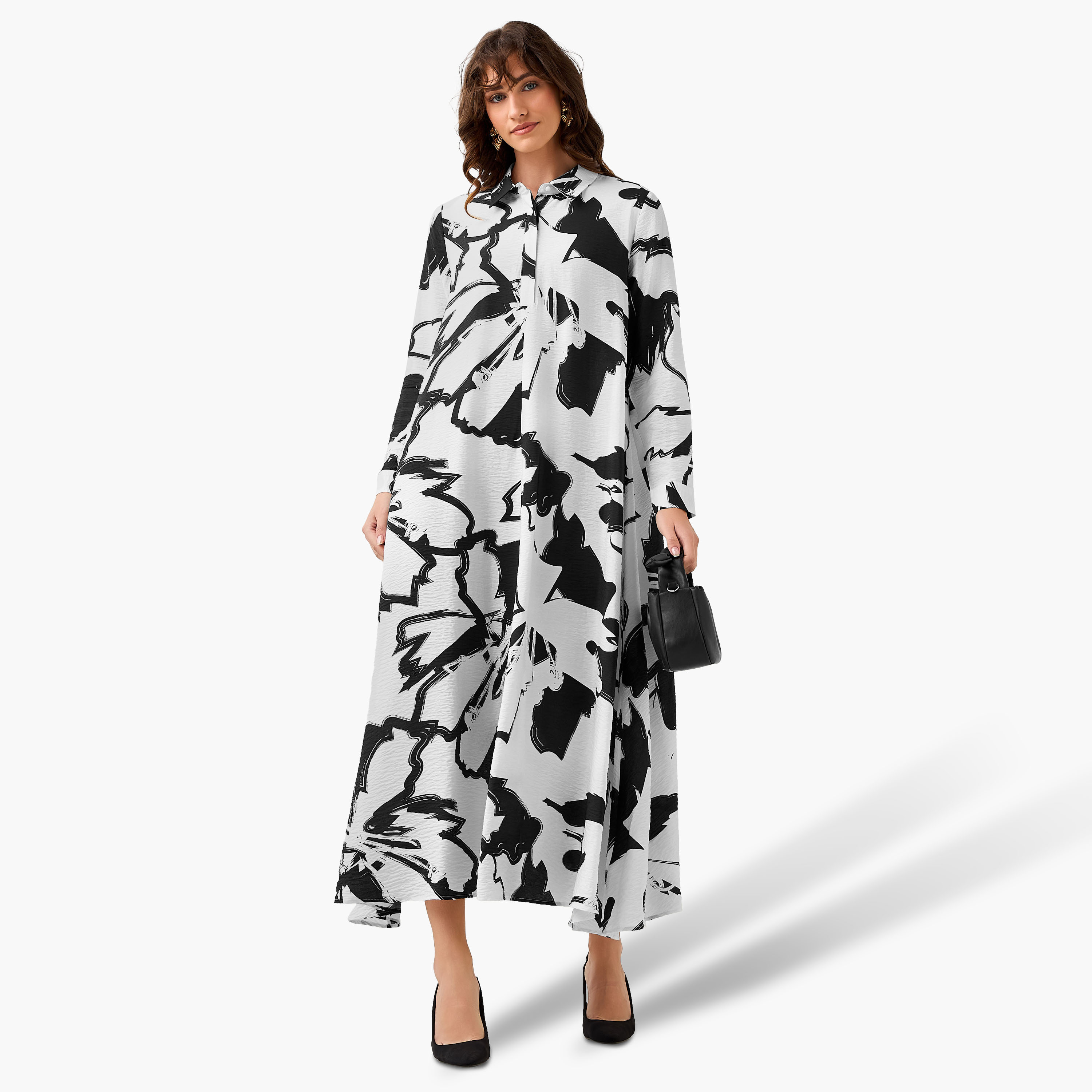 فستان قميص بطبعات وياقة عادية من آيكونيك-women-clothing-dresses-image-5