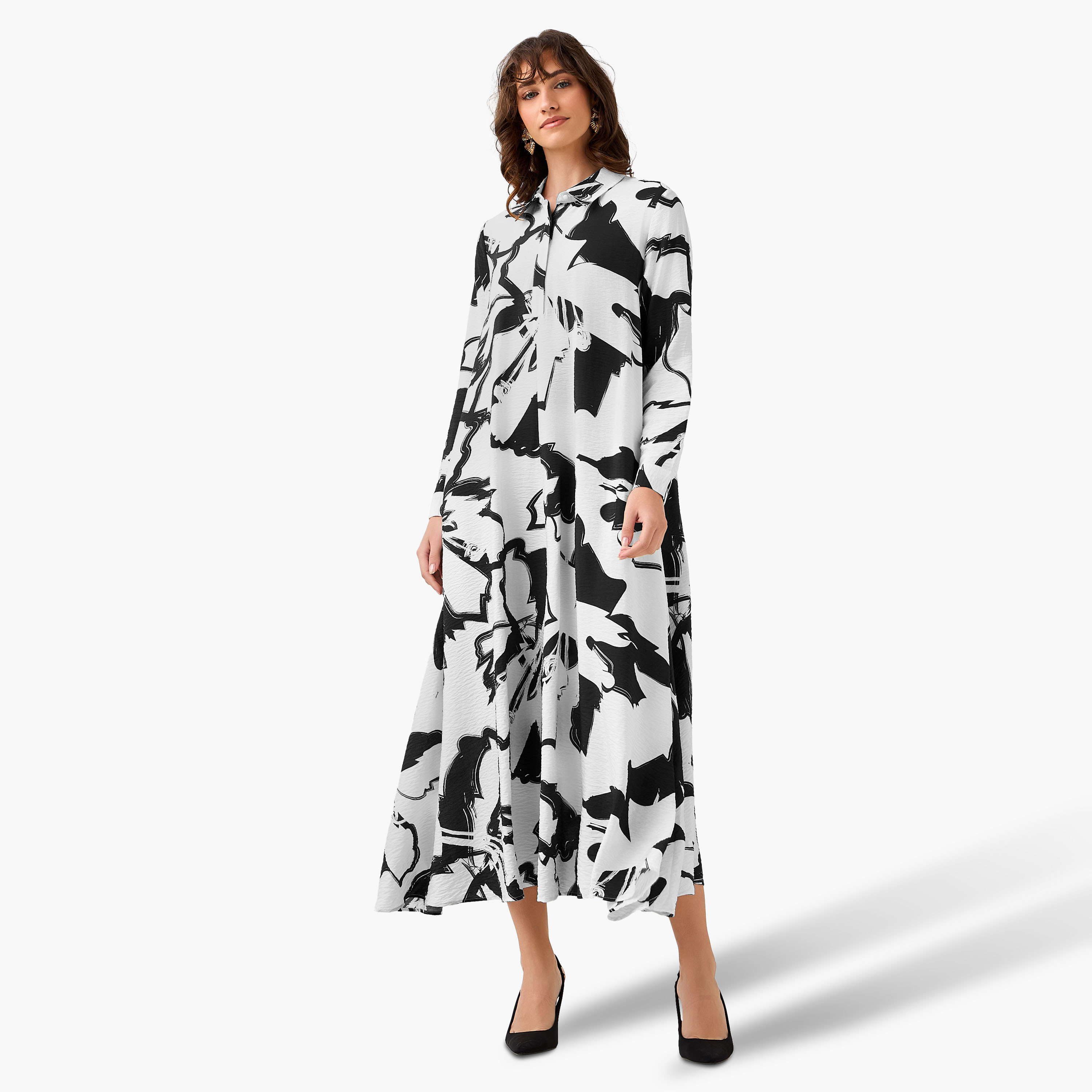 فستان قميص بطبعات وياقة عادية من آيكونيك-women-clothing-dresses-image-4