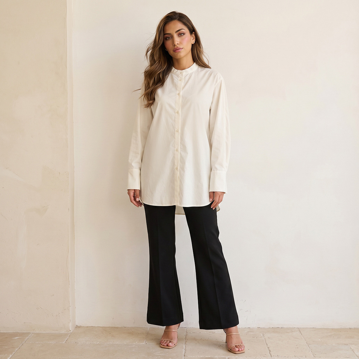 Iconic Oversized Cotton Shirt with Mandarin Collar-women-clothing-shirtsandblouses-shirts-image-3