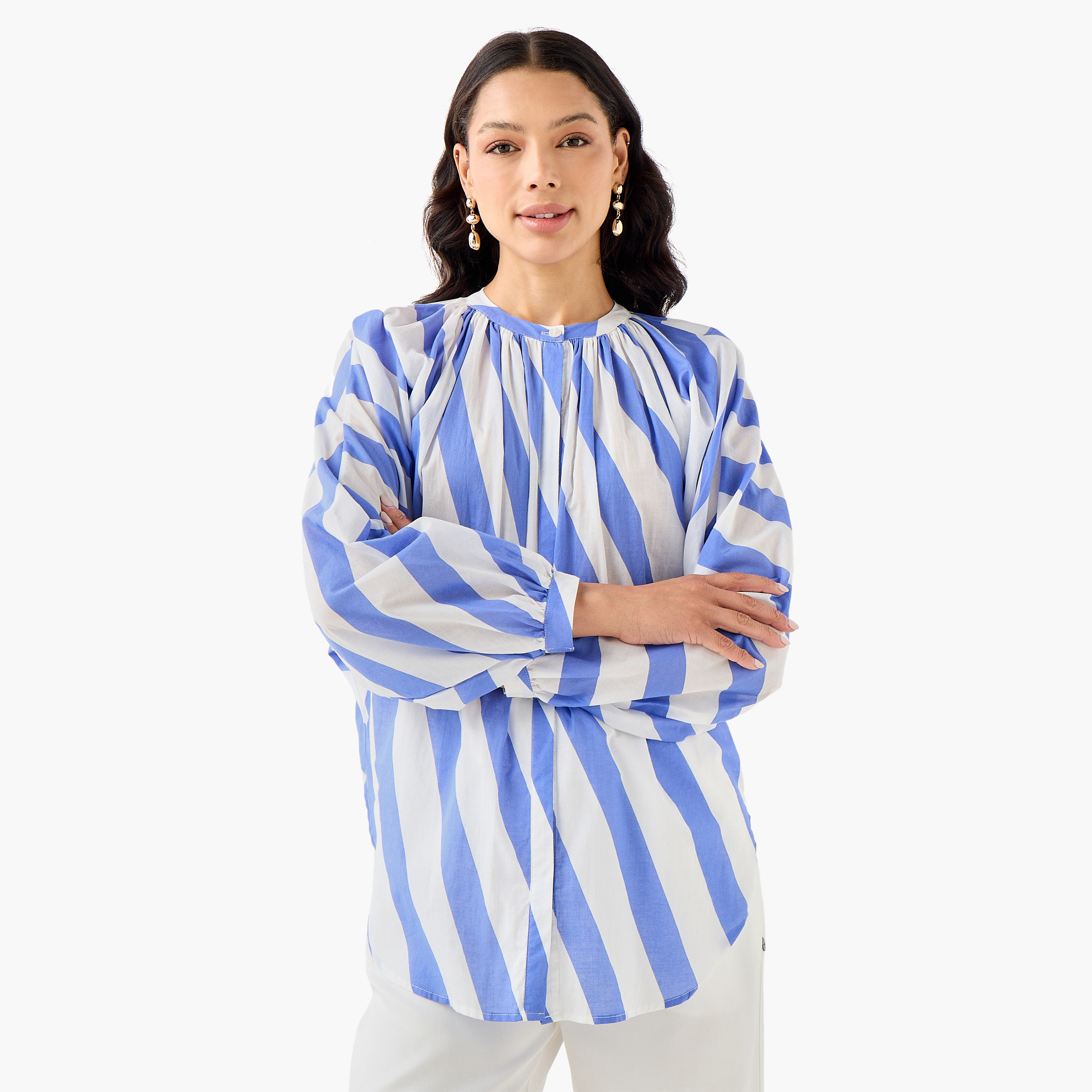 Iconic Relaxed Fit Cotton Top with Stripes-women-clothing-coordsets-image-2
