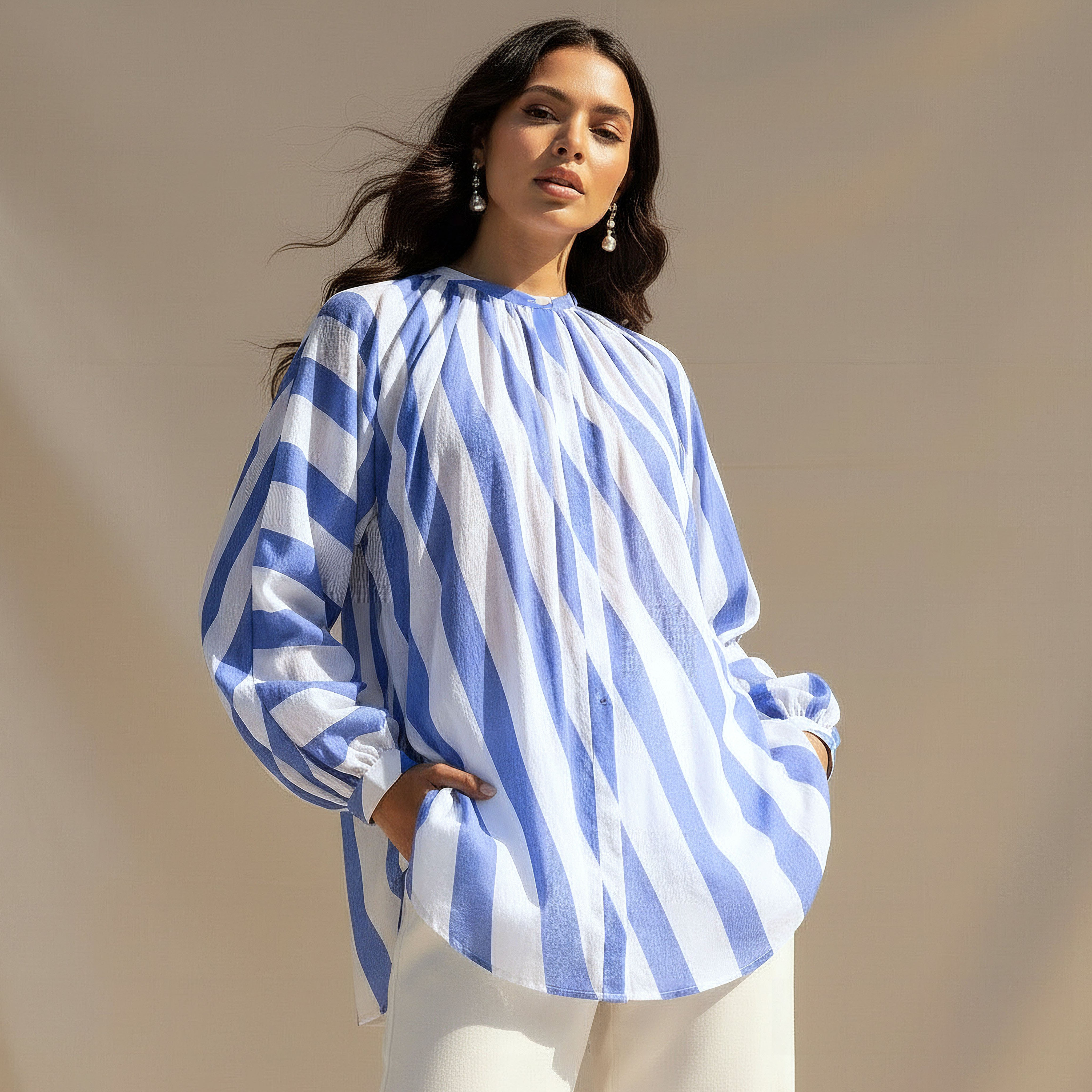 Iconic Relaxed Fit Cotton Top with Stripes-women-clothing-coordsets-image-1