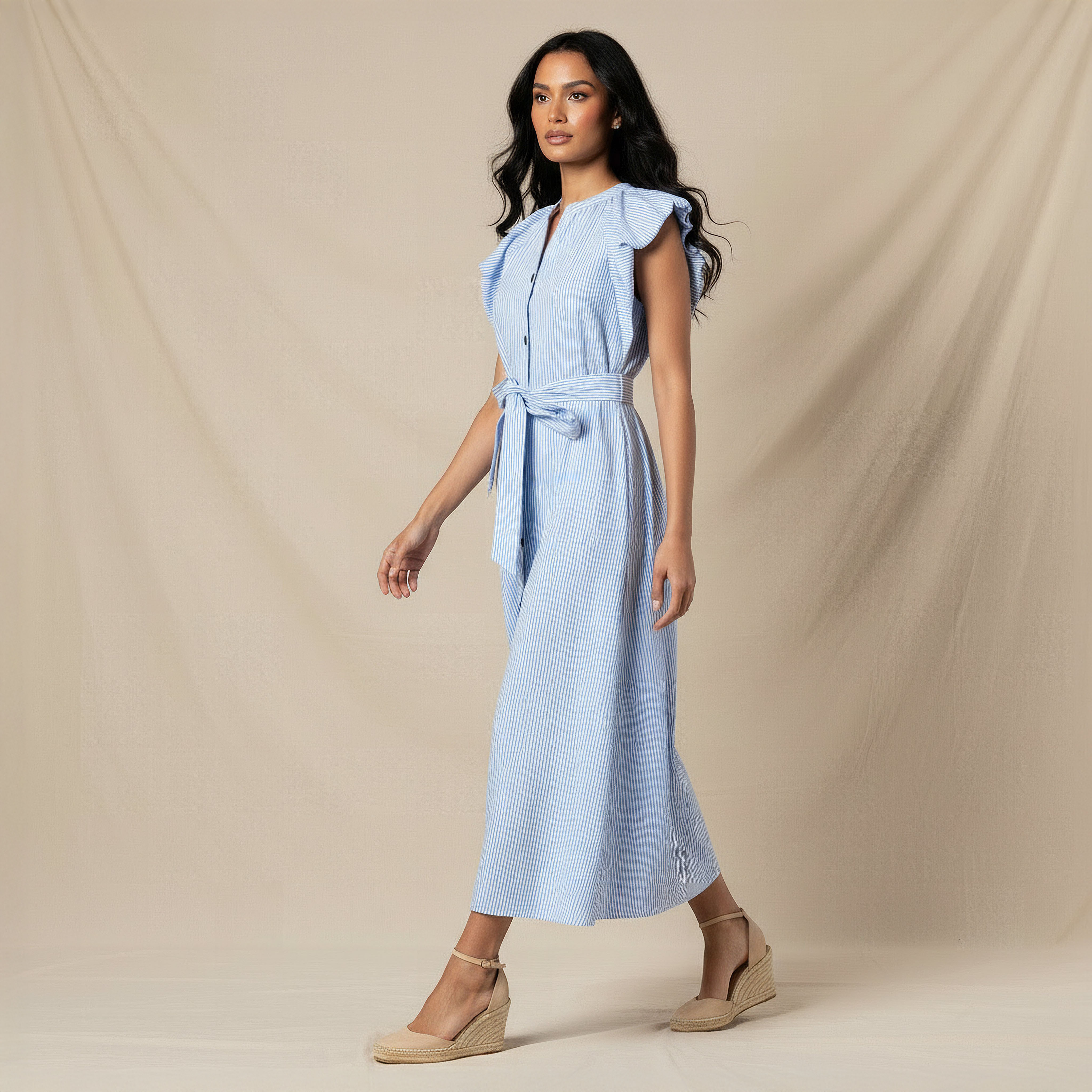 Iconic Striped A-line Women Dress with Tie-Up Belt-women-clothing-dresses-image-1
