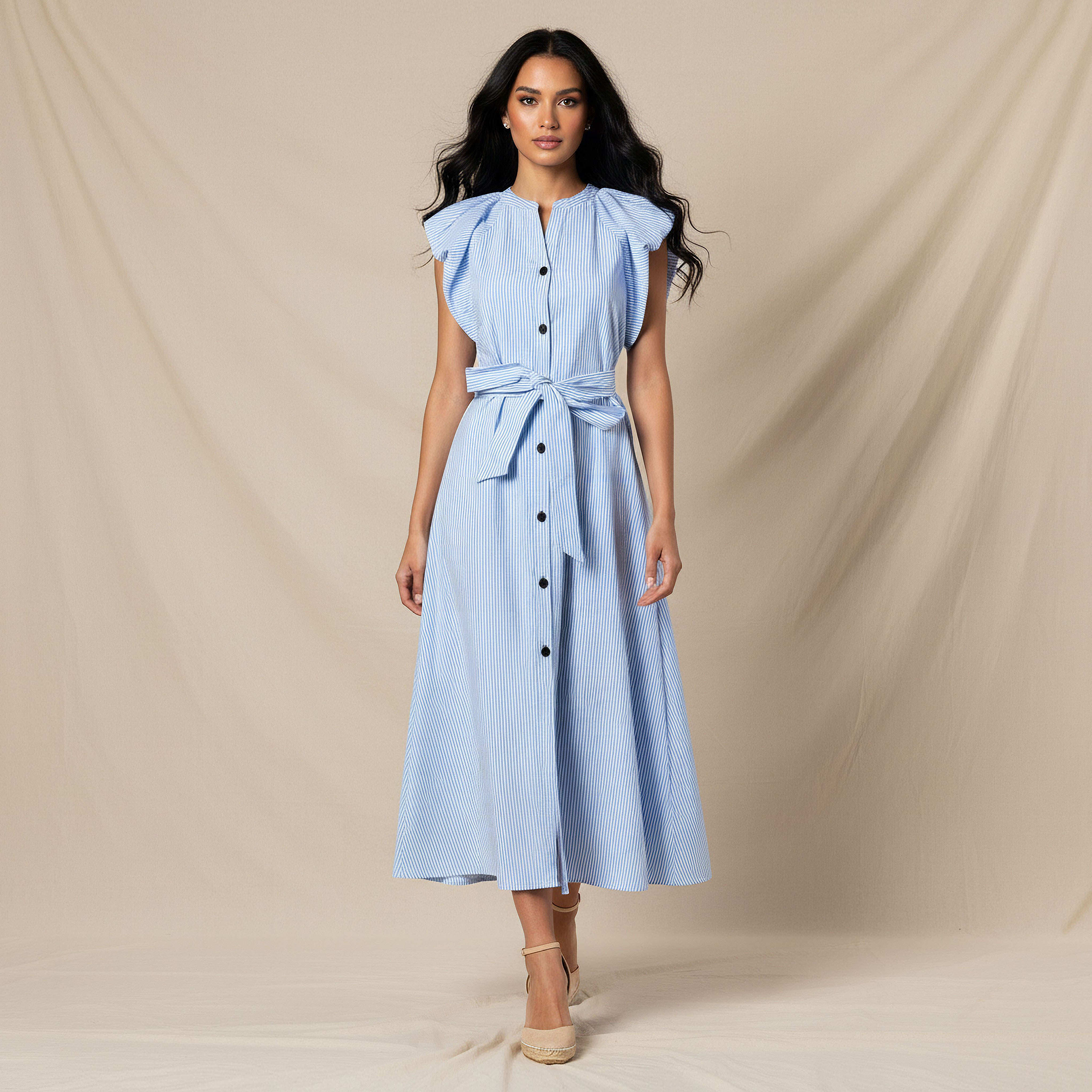 Iconic Striped A-line Women Dress with Tie-Up Belt-women-clothing-dresses-image-2