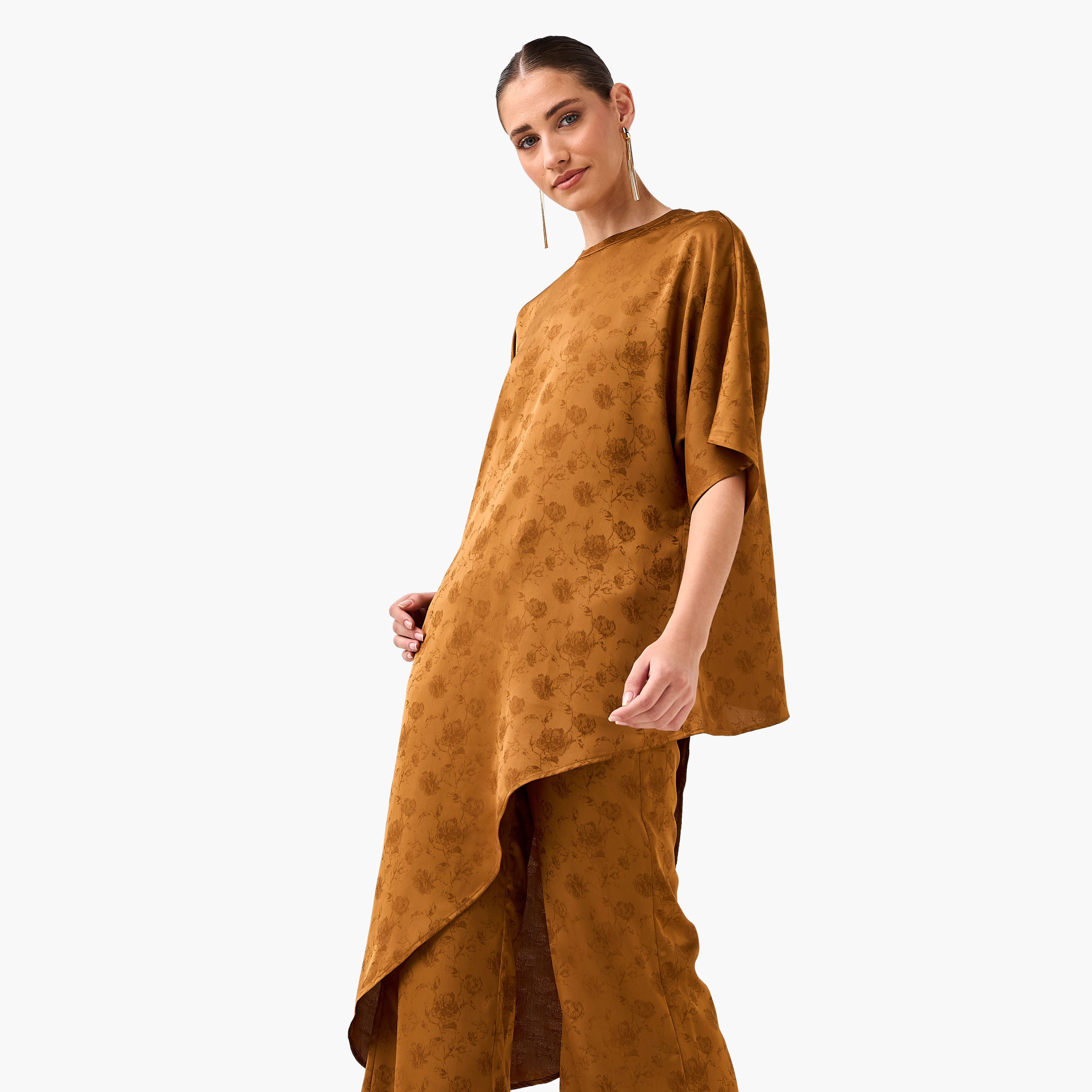 Iconic Jacquard Asymmetric Top with Floral Print-women-clothing-coordsets-image-4