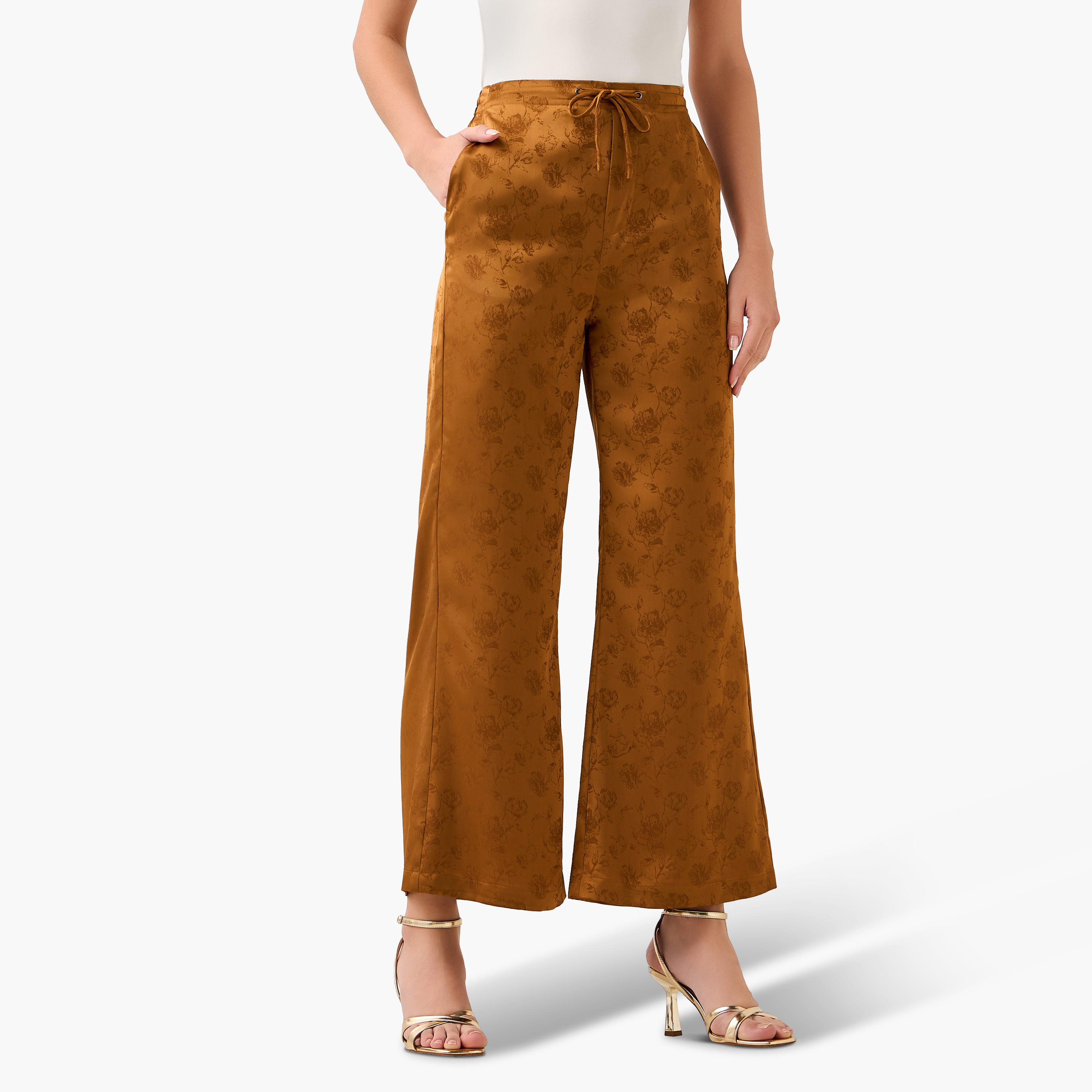 Iconic Jacquard Textured Wide Leg Pants-women-clothing-coordsets-image-2