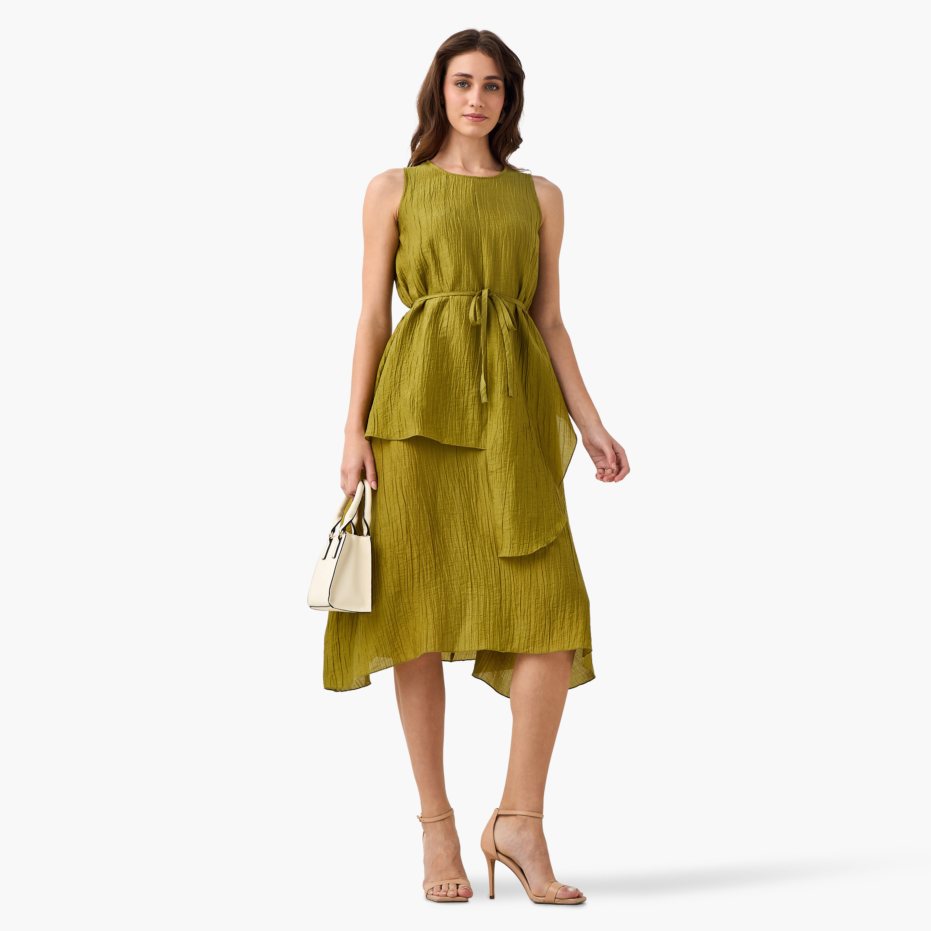 Iconic Relaxed Fit Asymmetrical Linen Blend Dress with Belt-women-clothing-dresses-image-3