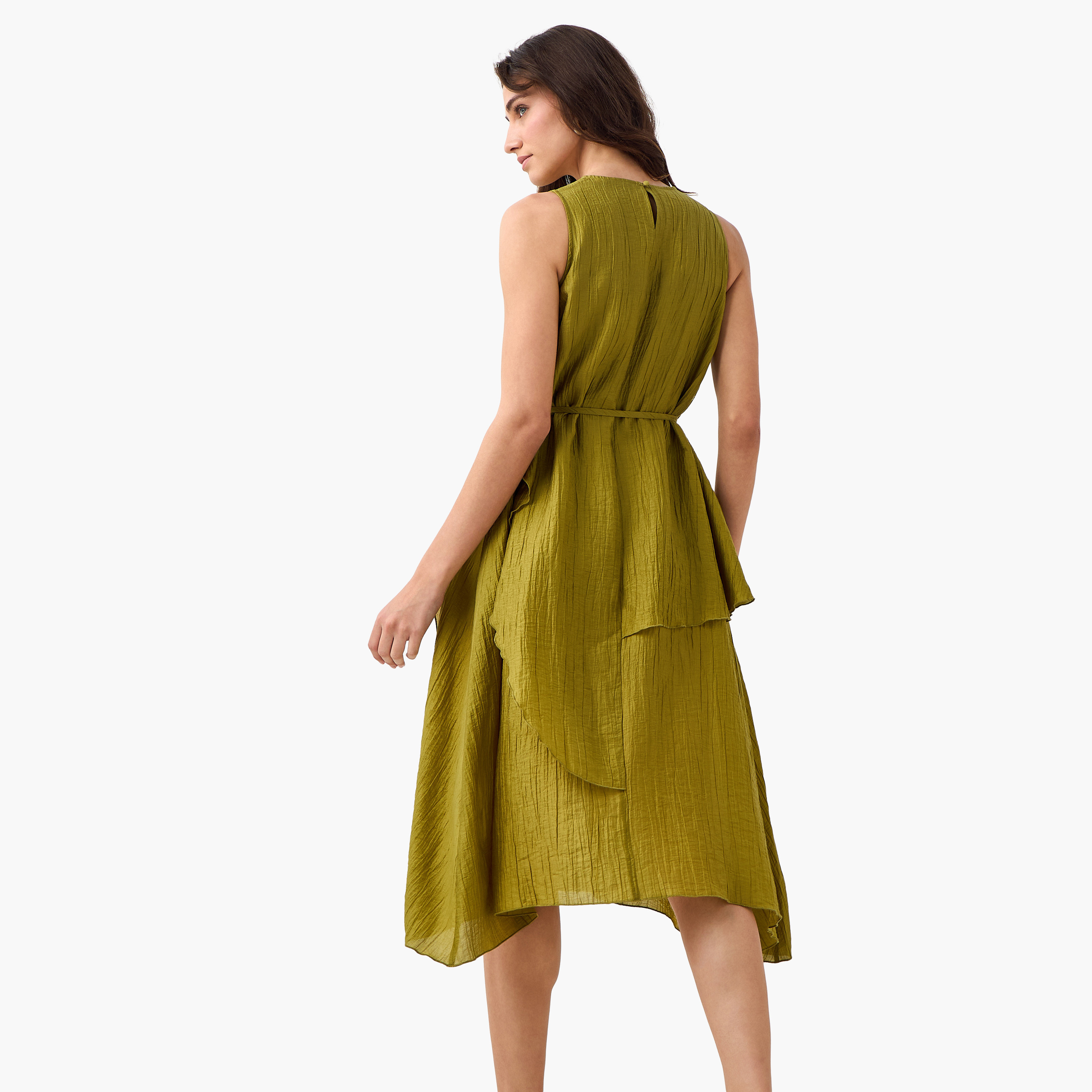 Iconic Relaxed Fit Asymmetrical Linen Blend Dress with Belt-women-clothing-dresses-image-4