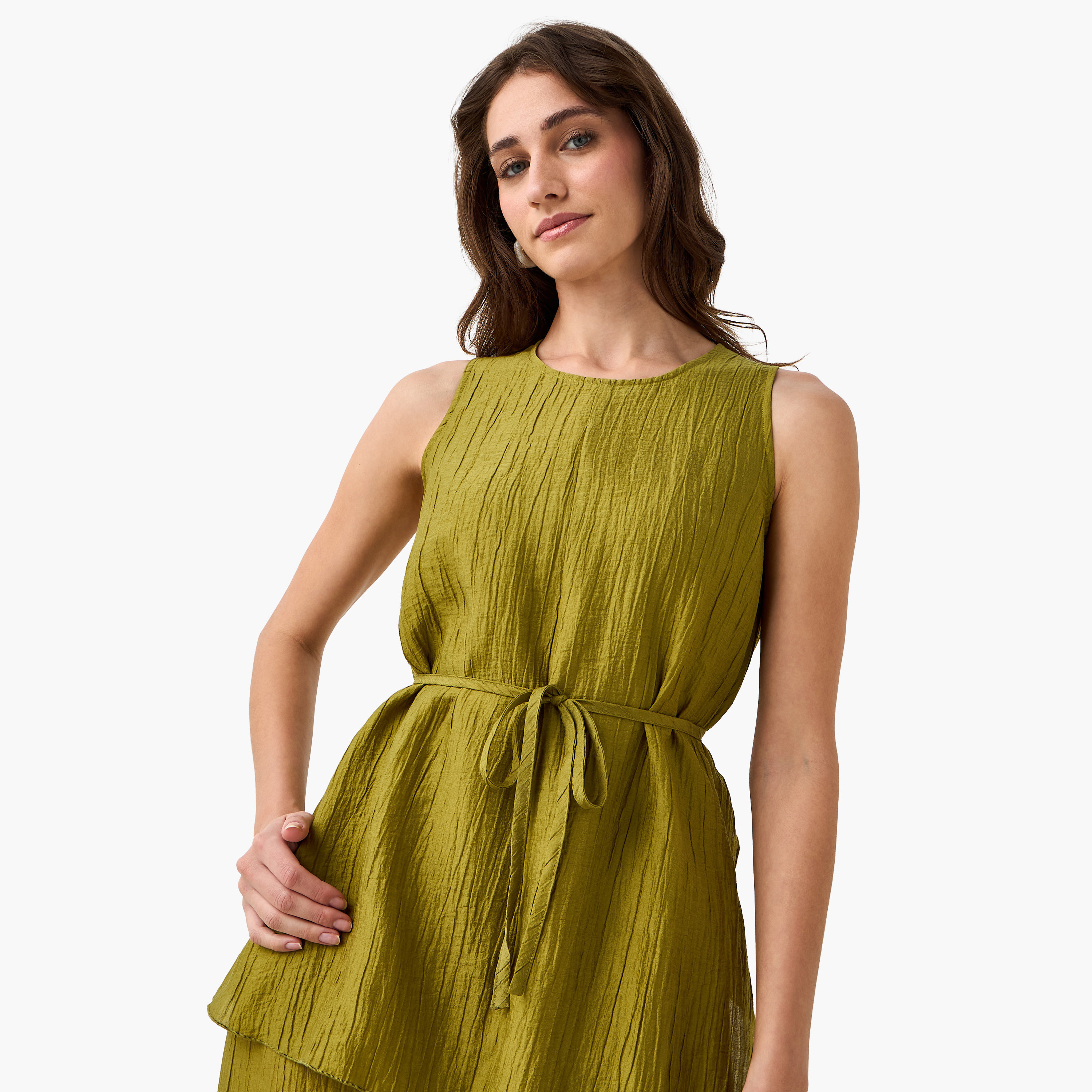 Iconic Relaxed Fit Asymmetrical Linen Blend Dress with Belt-women-clothing-dresses-image-5