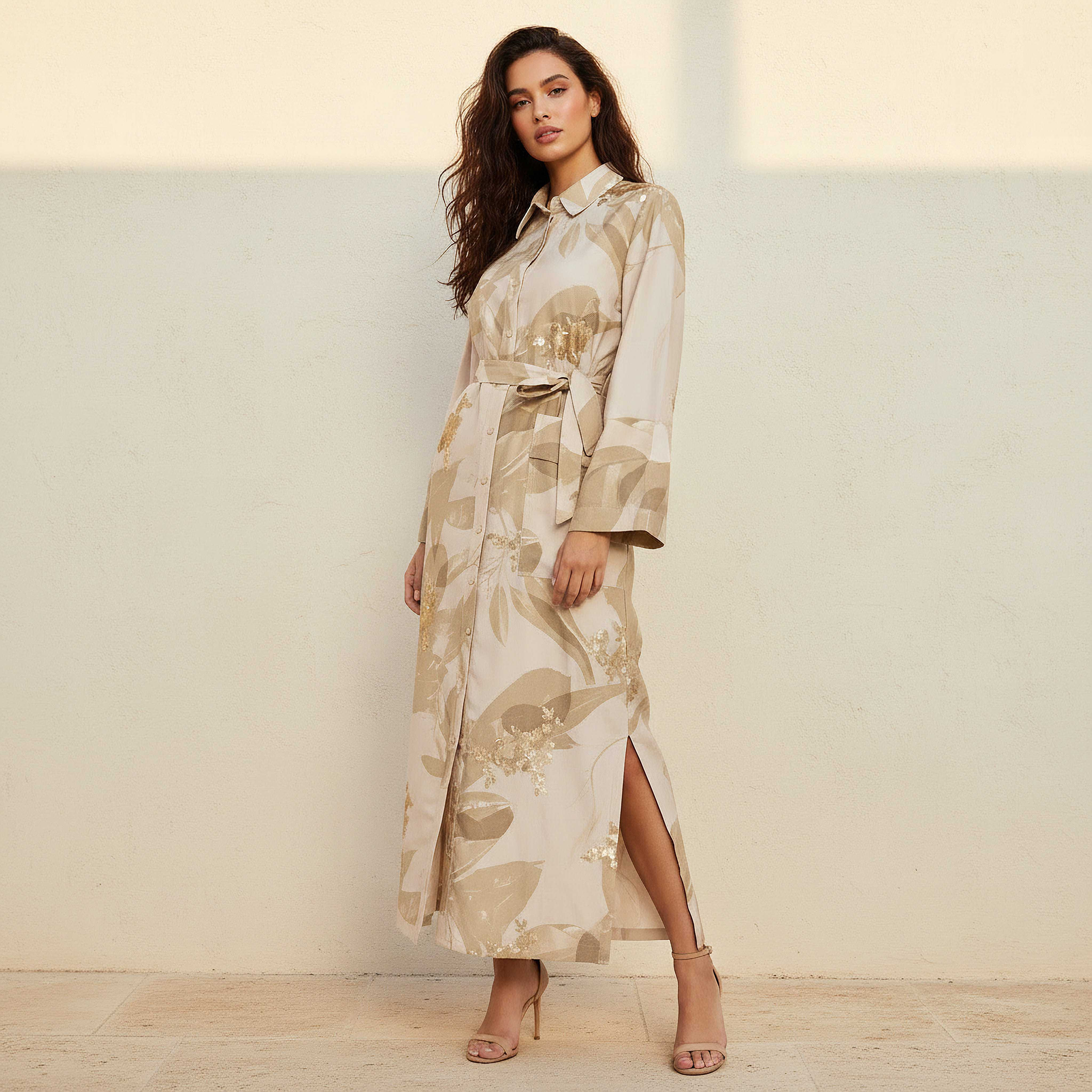 Iconic Printed Women Linen Blend Shirt Dress with Tie-Up Belt-women-clothing-dresses-image-1