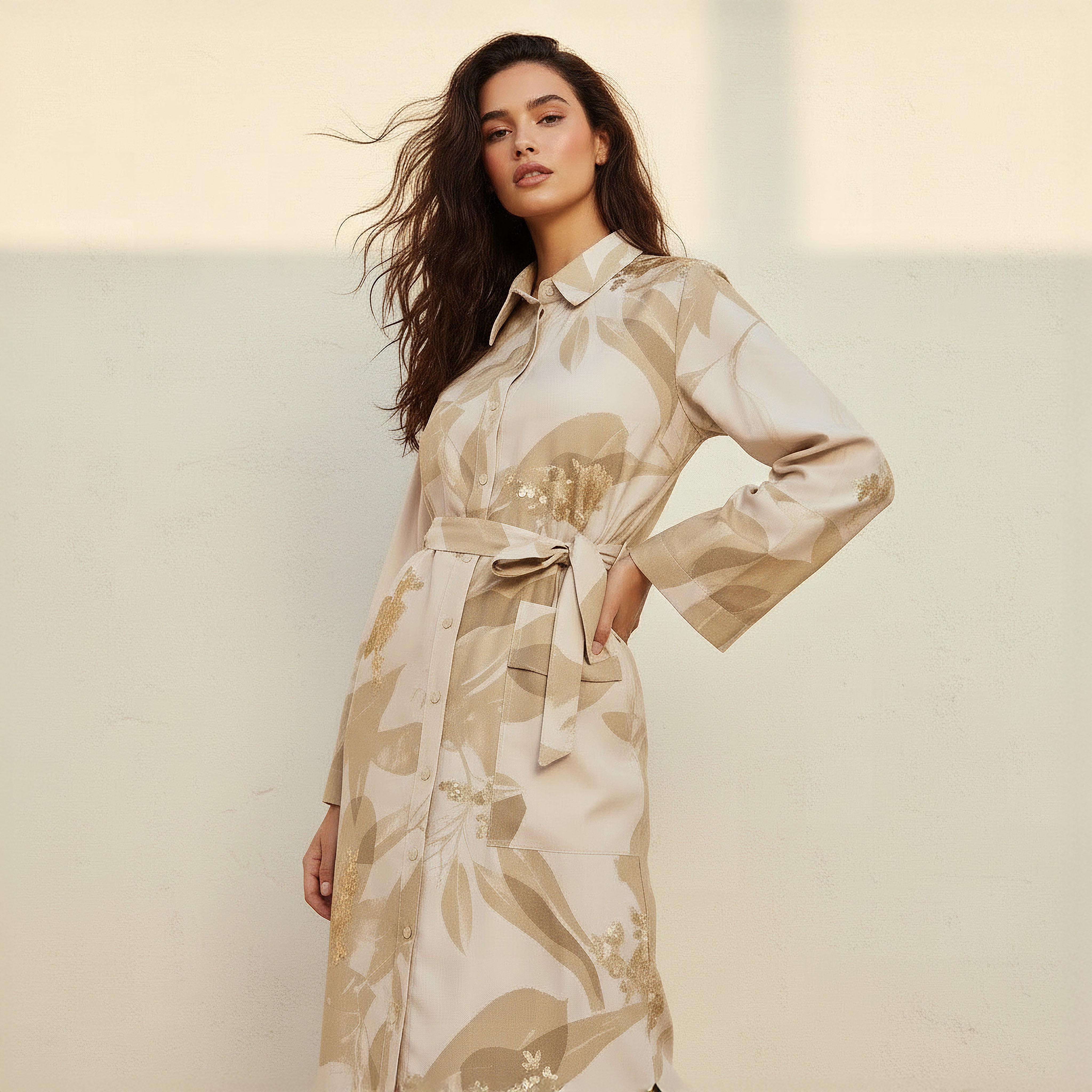 Iconic Printed Women Linen Blend Shirt Dress with Tie-Up Belt-women-clothing-dresses-image-5
