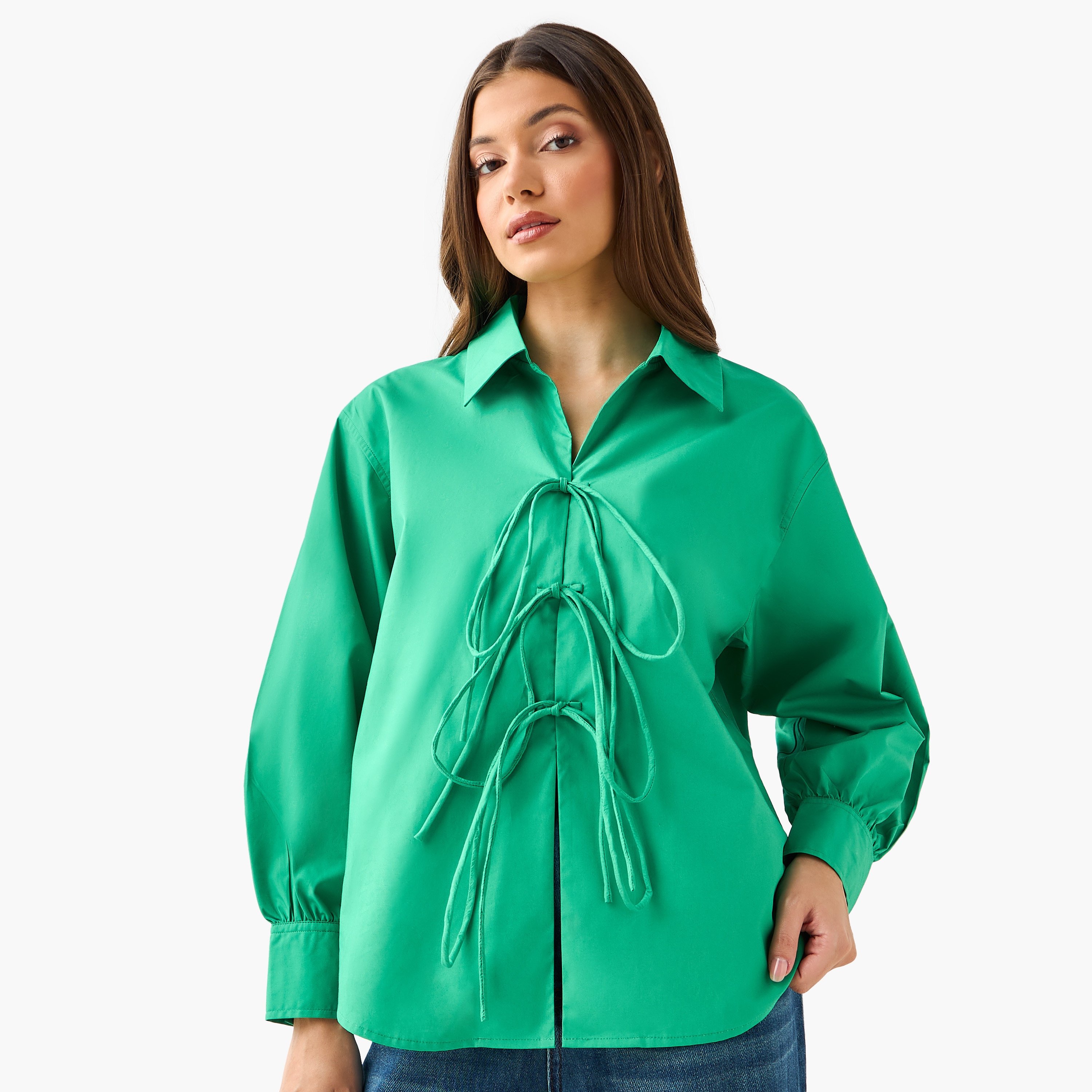 Iconic Relaxed Fit Cotton Shirt with Tie-Ups-women-clothing-shirtsandblouses-shirts-image-3
