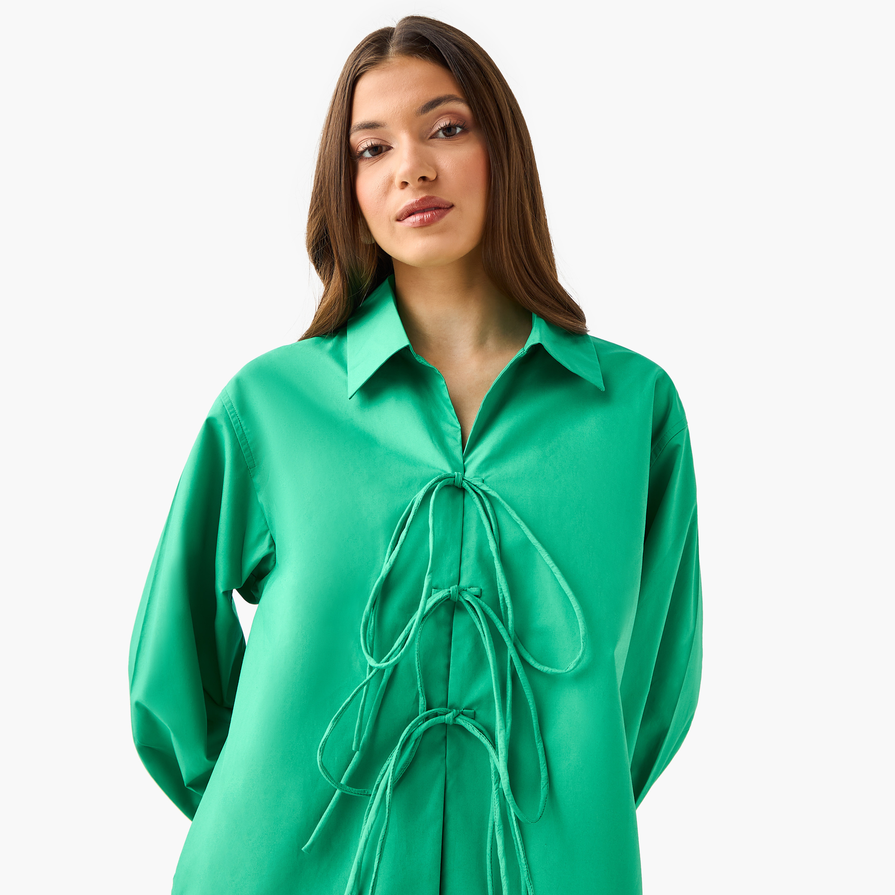 Iconic Relaxed Fit Cotton Shirt with Tie-Ups-women-clothing-shirtsandblouses-shirts-image-6