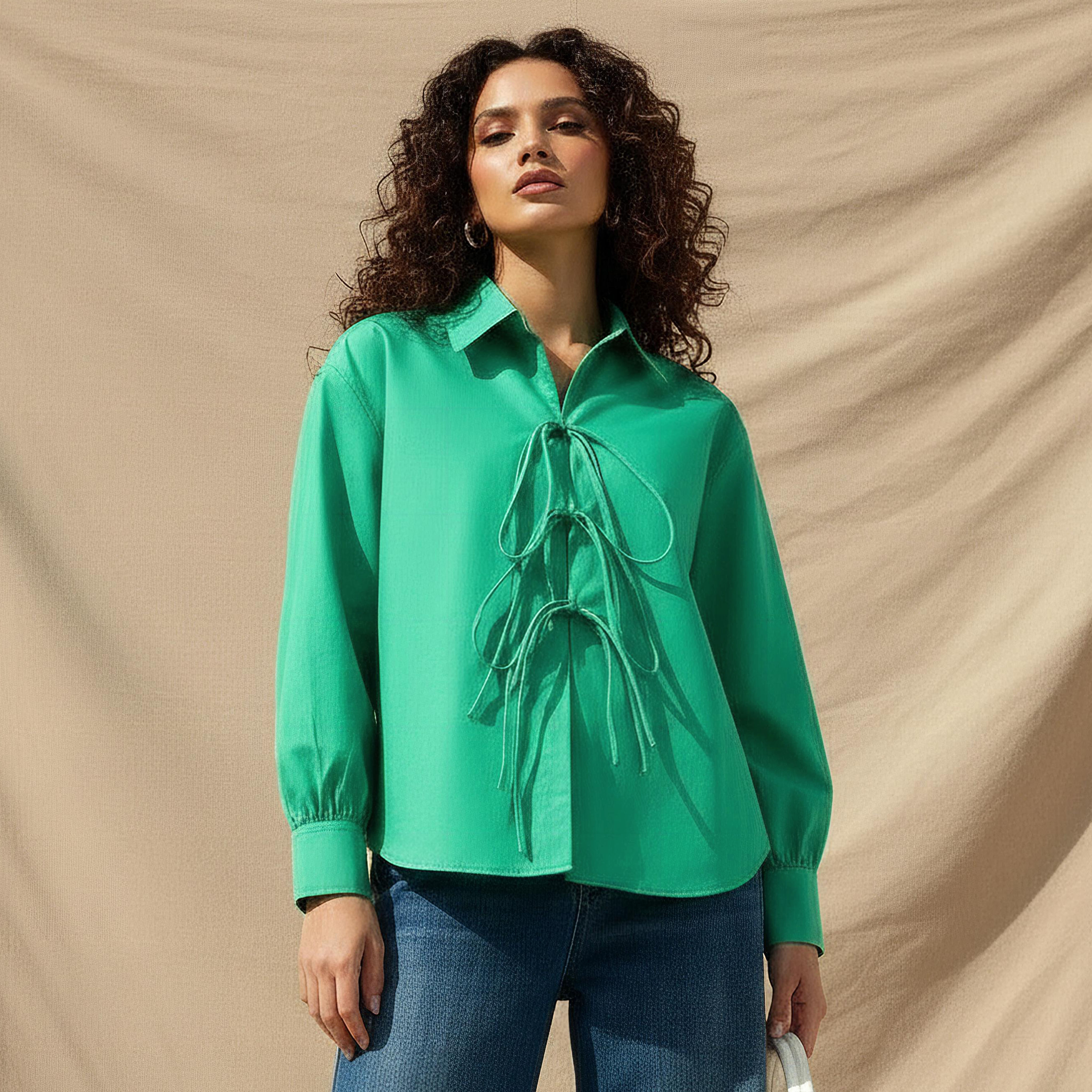 Iconic Relaxed Fit Cotton Shirt with Tie-Ups-women-clothing-shirtsandblouses-shirts-image-1