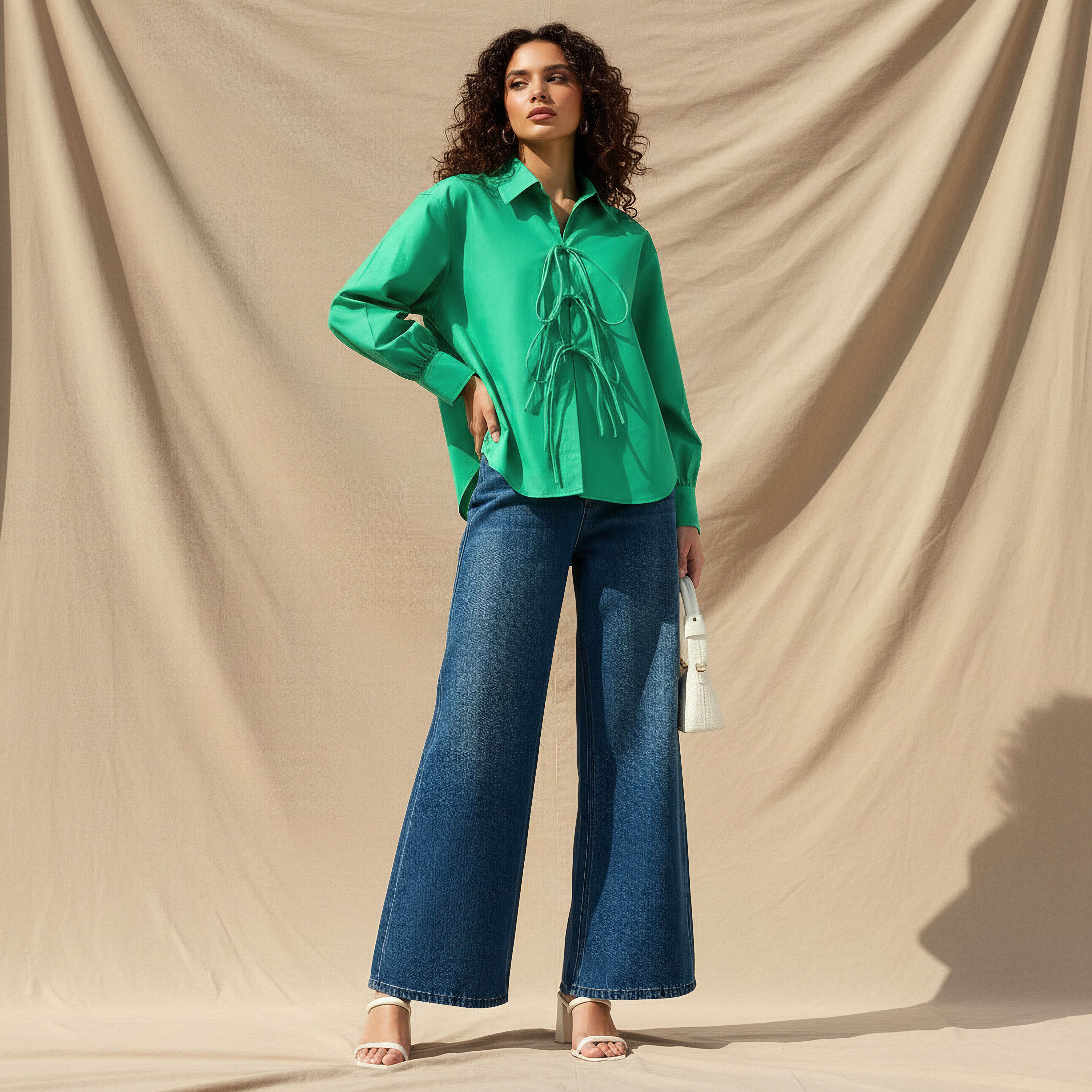 Iconic Relaxed Fit Cotton Shirt with Tie-Ups-women-clothing-shirtsandblouses-shirts-image-2