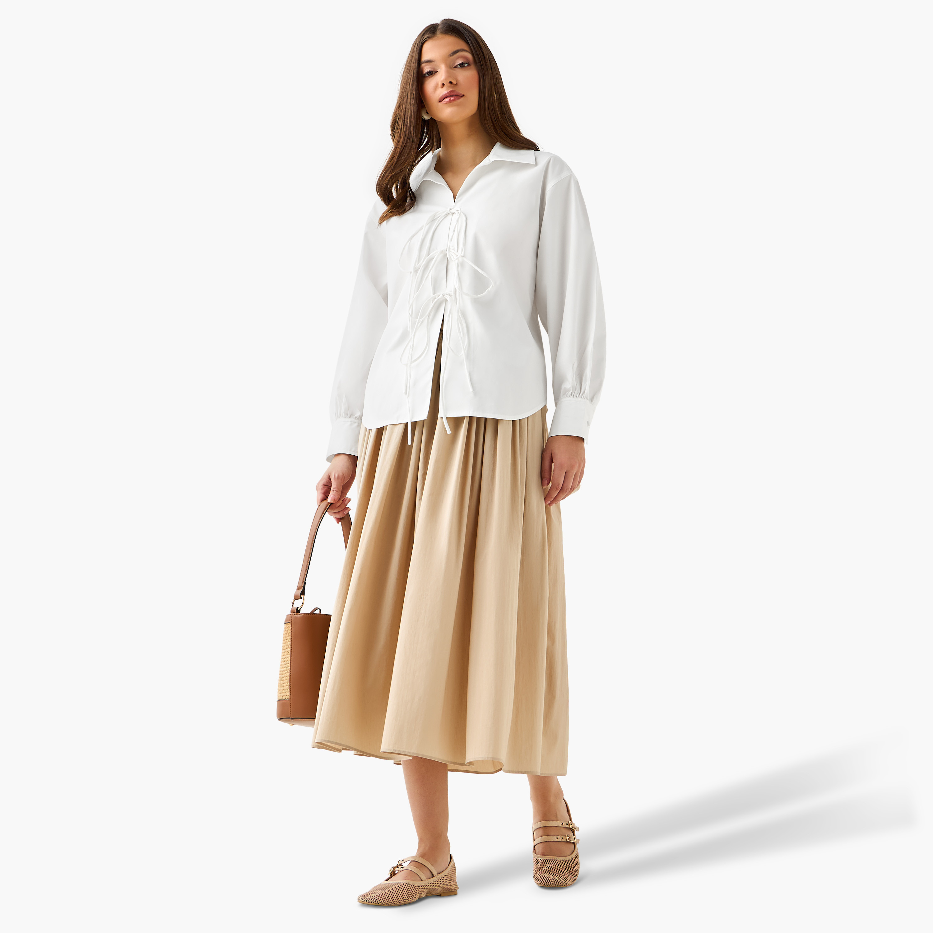 Iconic Relaxed Fit Cotton Shirt with Tie-Ups-women-clothing-shirtsandblouses-shirts-image-3