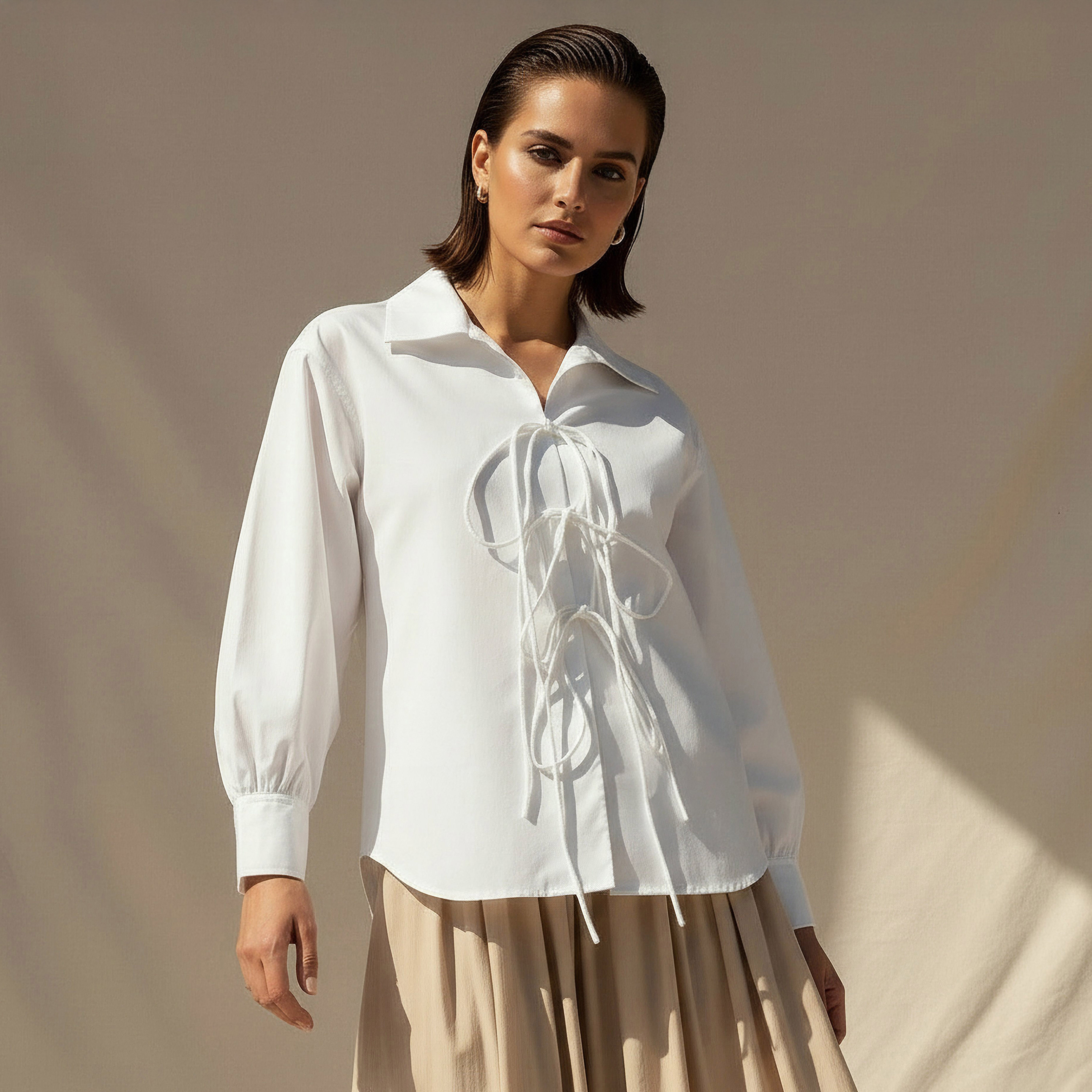 Iconic Relaxed Fit Cotton Shirt with Tie-Ups-women-clothing-shirtsandblouses-shirts-image-1