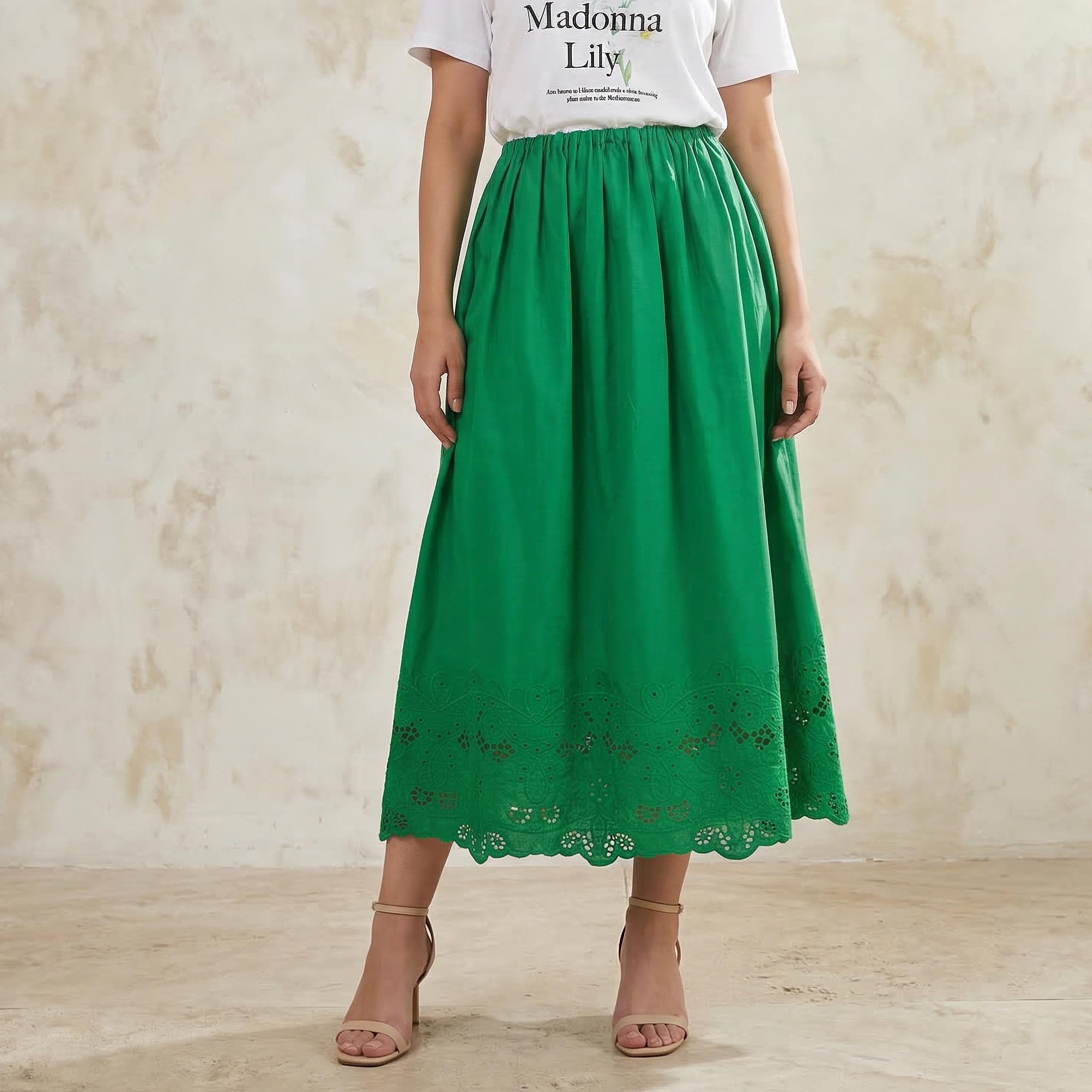 Iconic Midi Cotton Embroidered Hem Skirt with Pleat Detail-women-clothing-bottoms-skirts-image-1