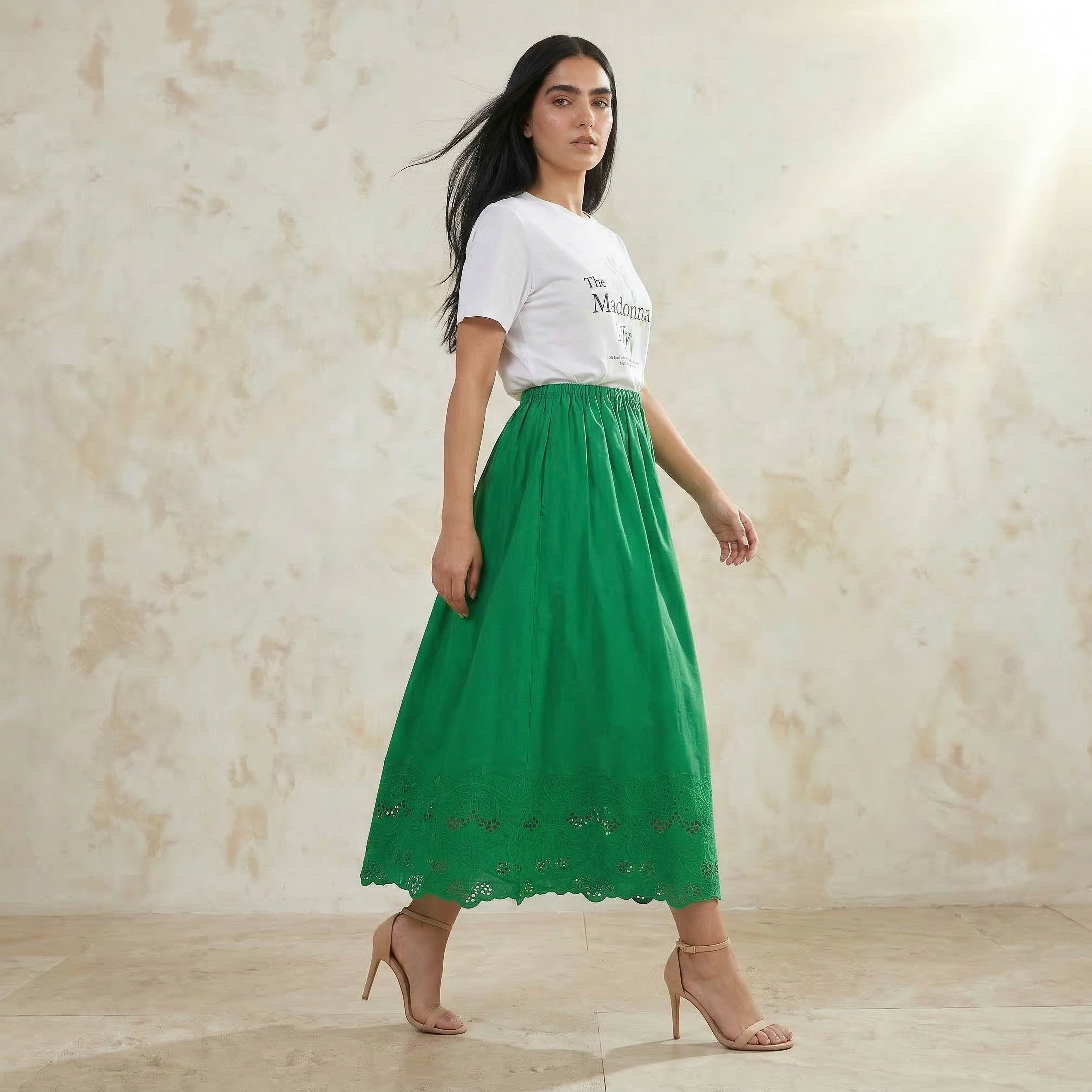 Iconic Midi Cotton Embroidered Hem Skirt with Pleat Detail-women-clothing-bottoms-skirts-image-3