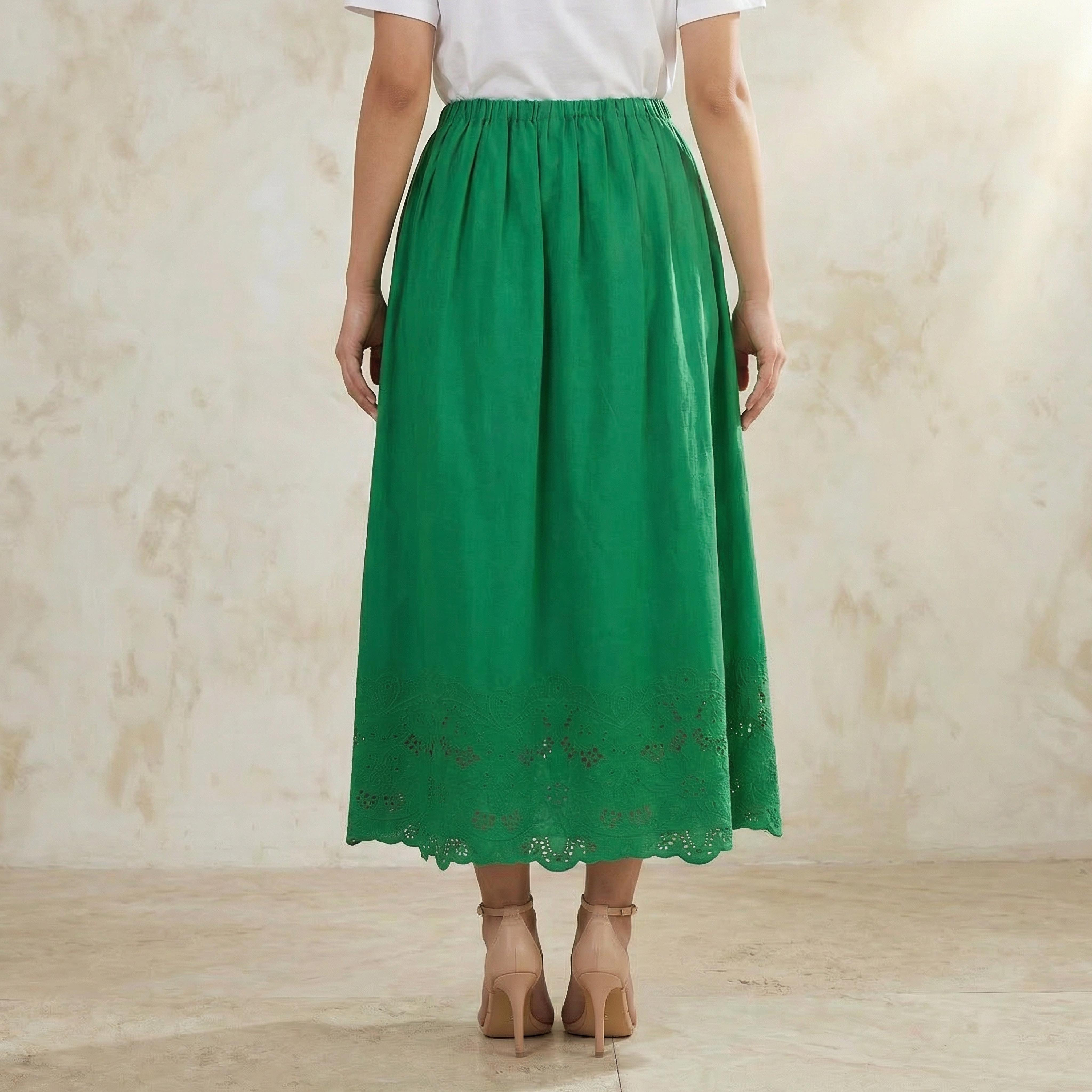Iconic Midi Cotton Embroidered Hem Skirt with Pleat Detail-women-clothing-bottoms-skirts-image-4