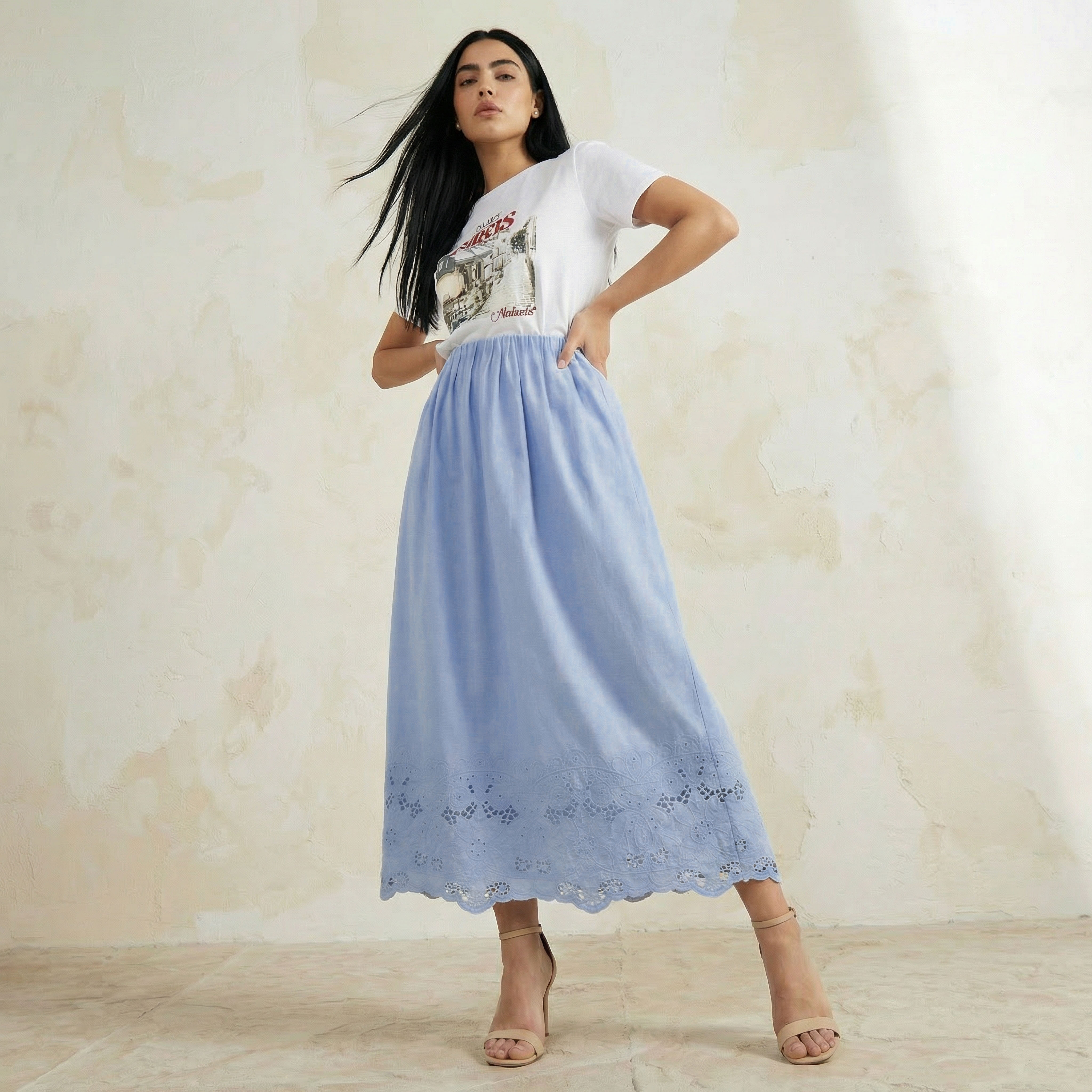 Iconic Midi Cotton Embroidered Hem Skirt with Pleat Detail-women-clothing-bottoms-skirts-image-3