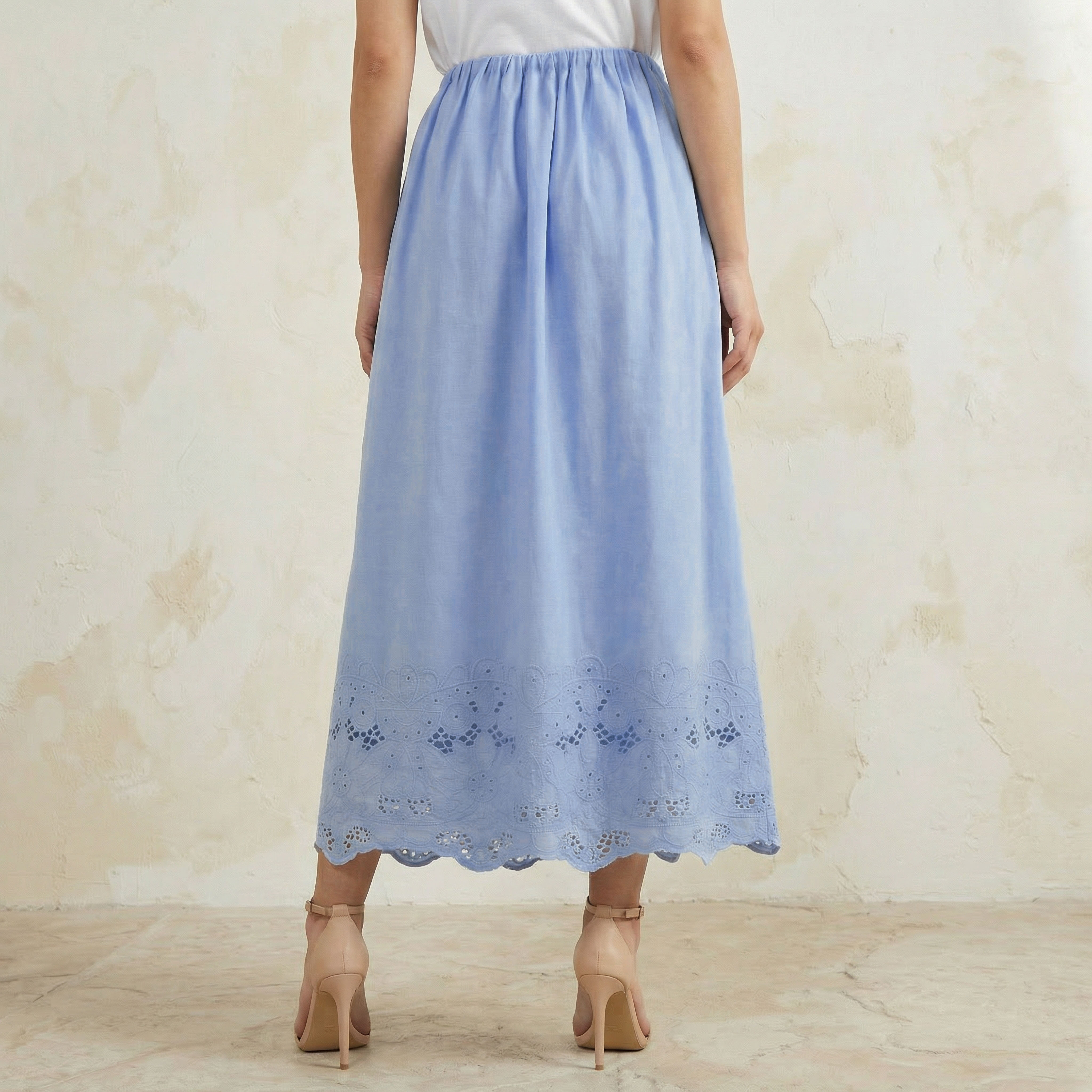 Iconic Midi Cotton Embroidered Hem Skirt with Pleat Detail-women-clothing-bottoms-skirts-image-4