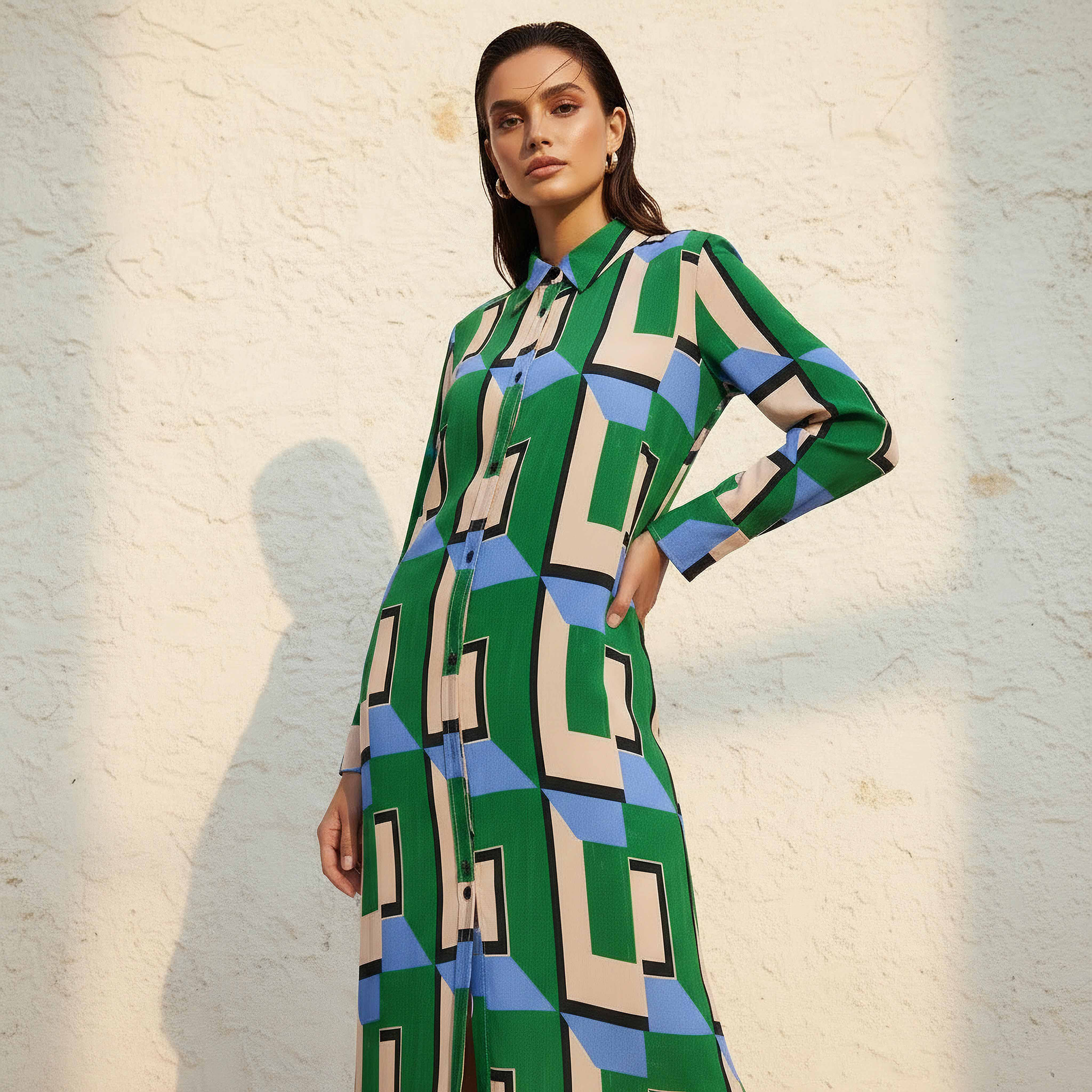 Iconic Midi Viscose Shirt Dress with Geometric Print-women-clothing-dresses-image-3