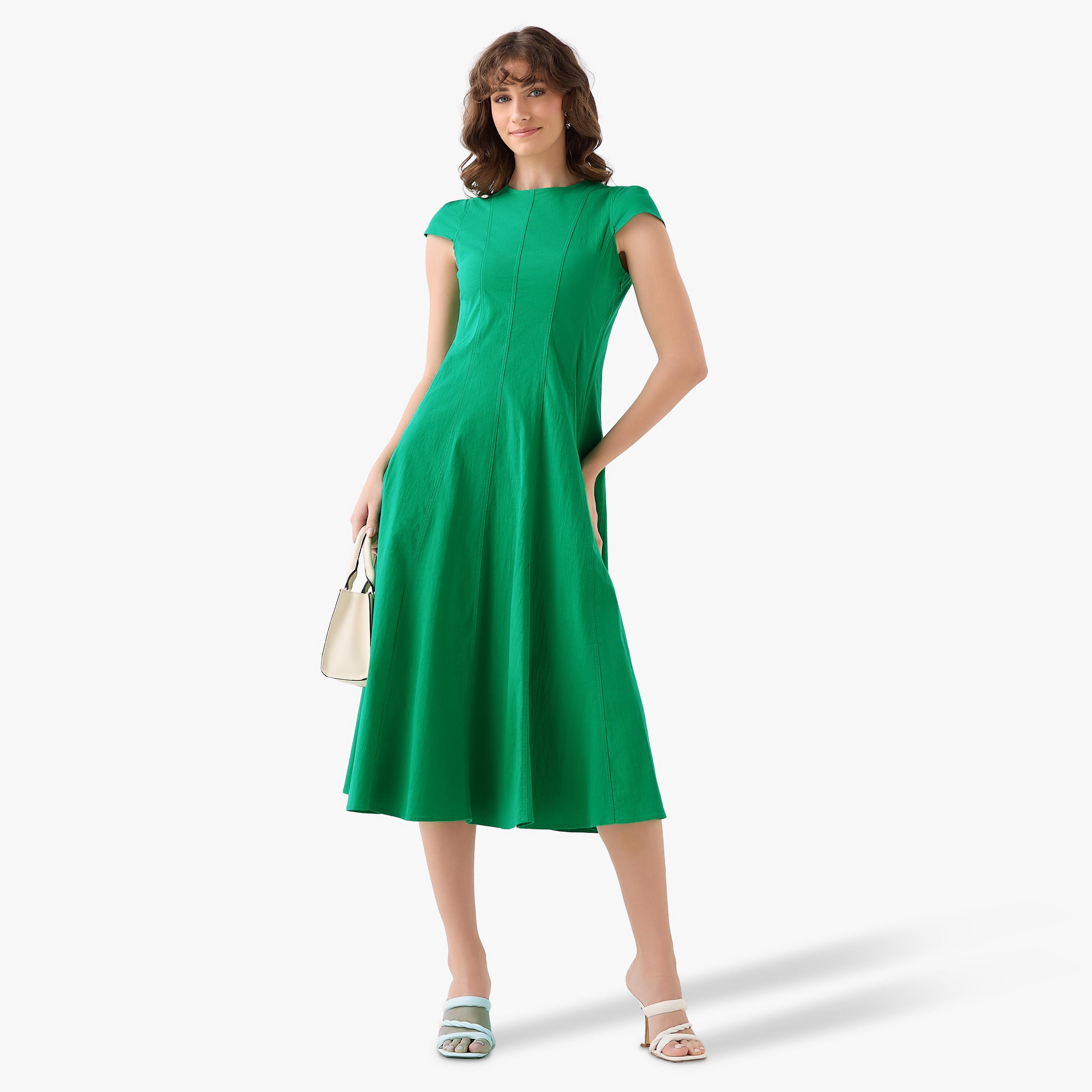Iconic A-line Midi Dress with Cap Sleeves-women-clothing-dresses-image-3