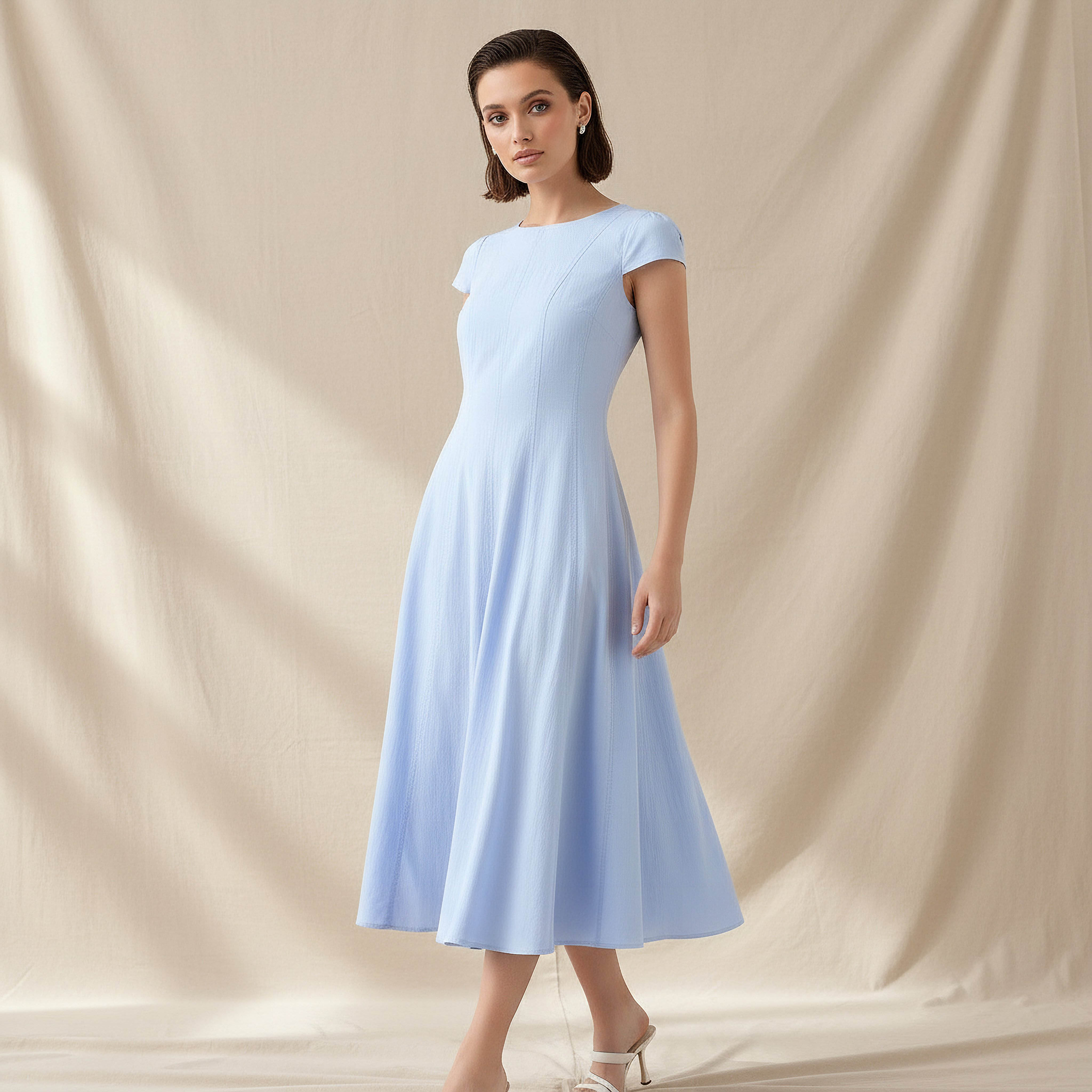 Iconic A-line Midi Dress with Cap Sleeves-women-clothing-dresses-image-1