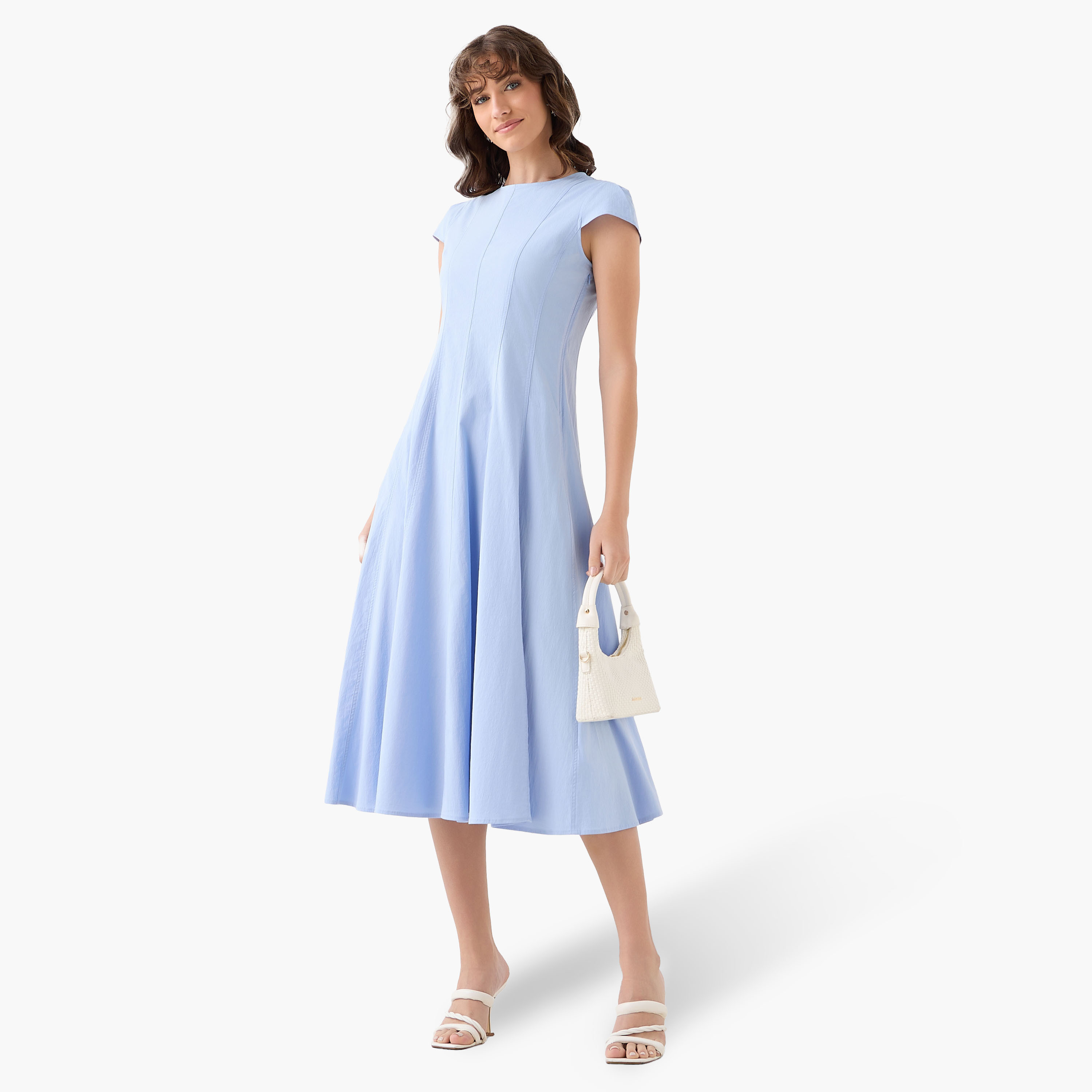 Iconic A-line Midi Dress with Cap Sleeves-women-clothing-dresses-image-3