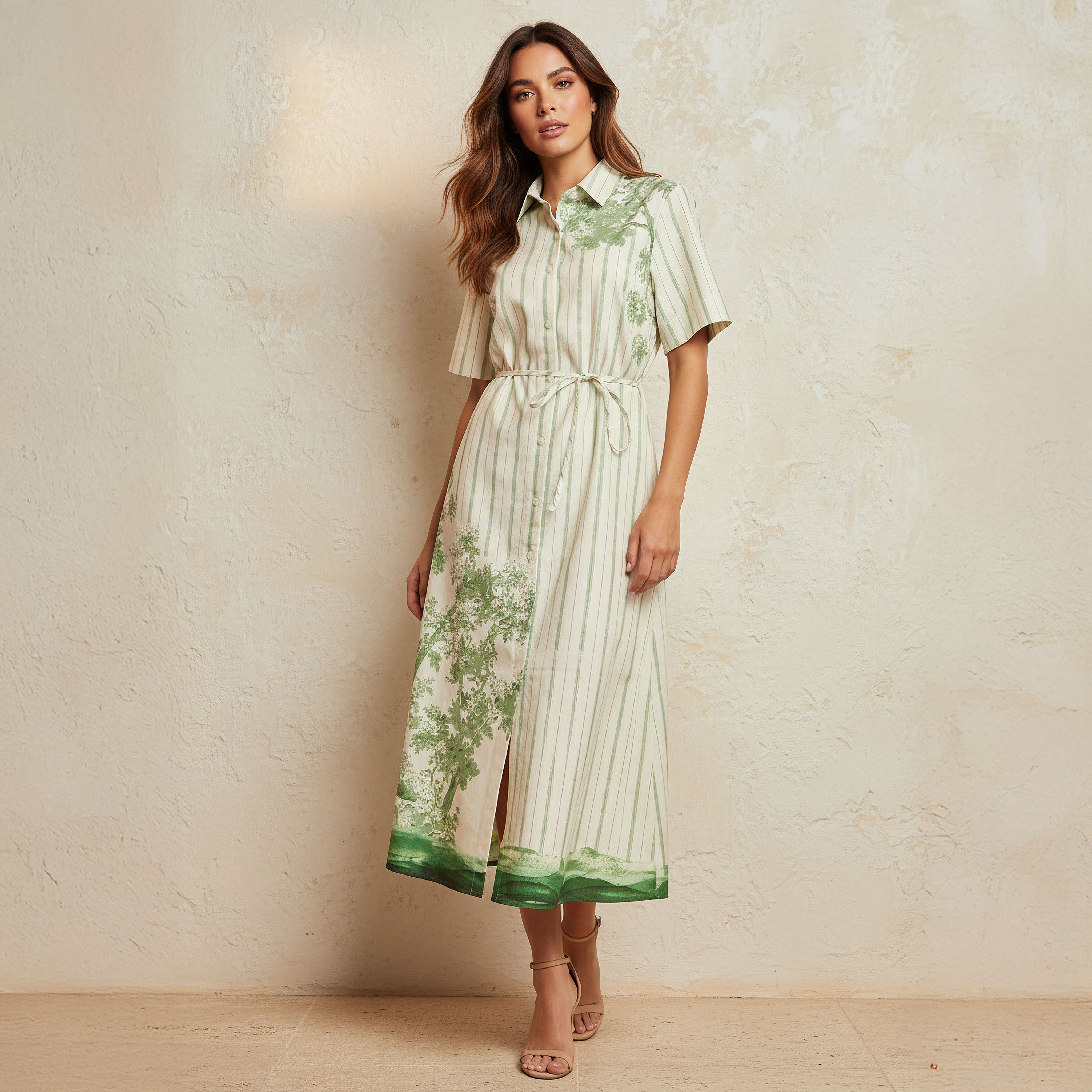 Iconic Printed Women Shirt Dress with Tie-Up Belt-women-clothing-dresses-image-1