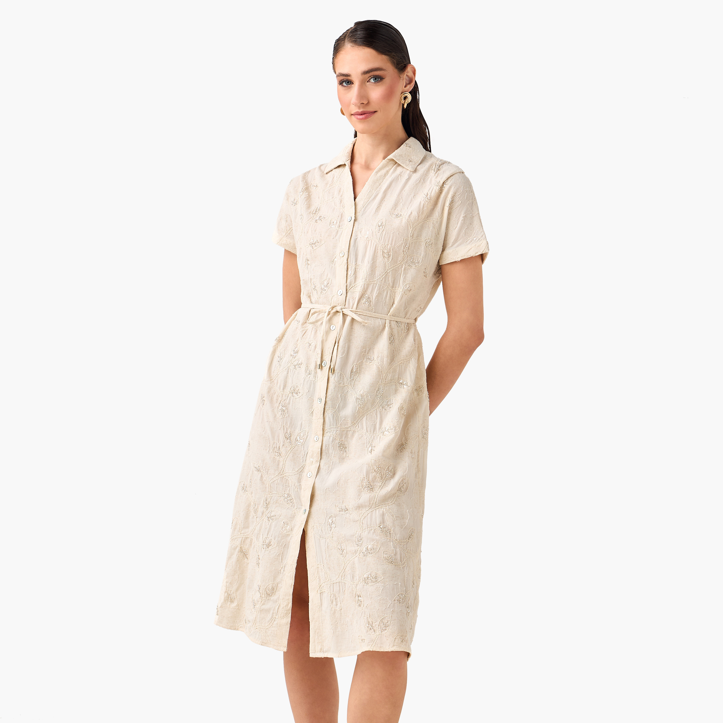 Belted Midi Shirt Dress with Embroidered Design-women-clothing-dresses-image-3