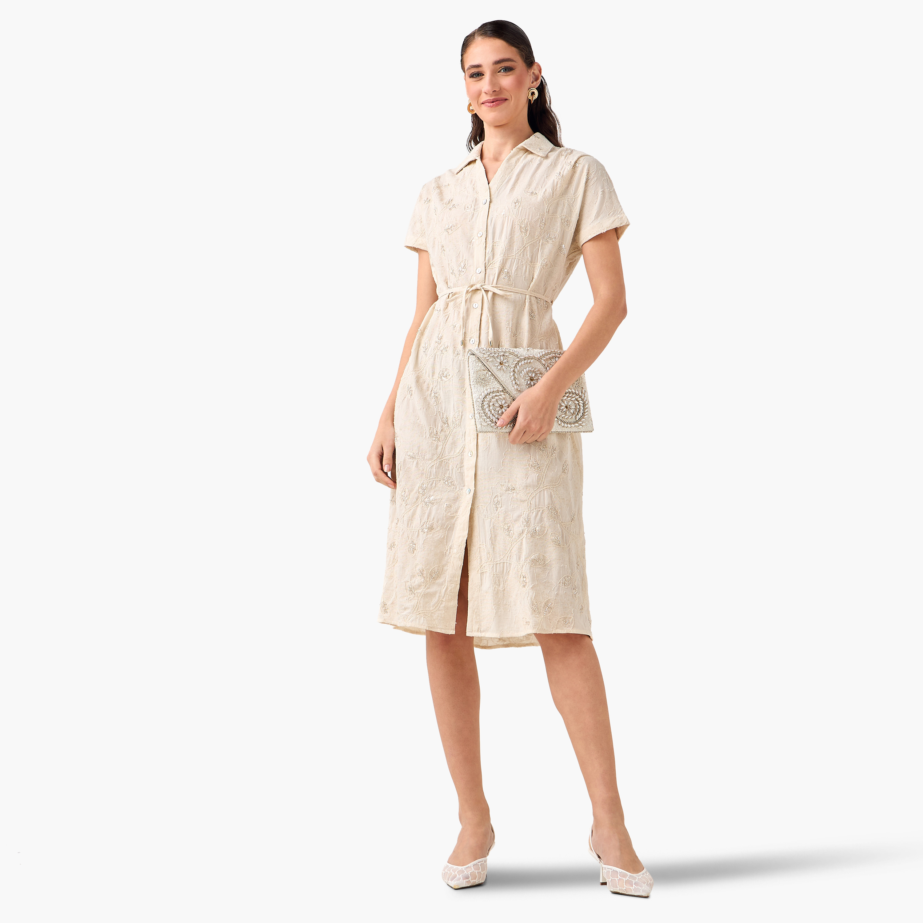 Belted Midi Shirt Dress with Embroidered Design-women-clothing-dresses-image-5