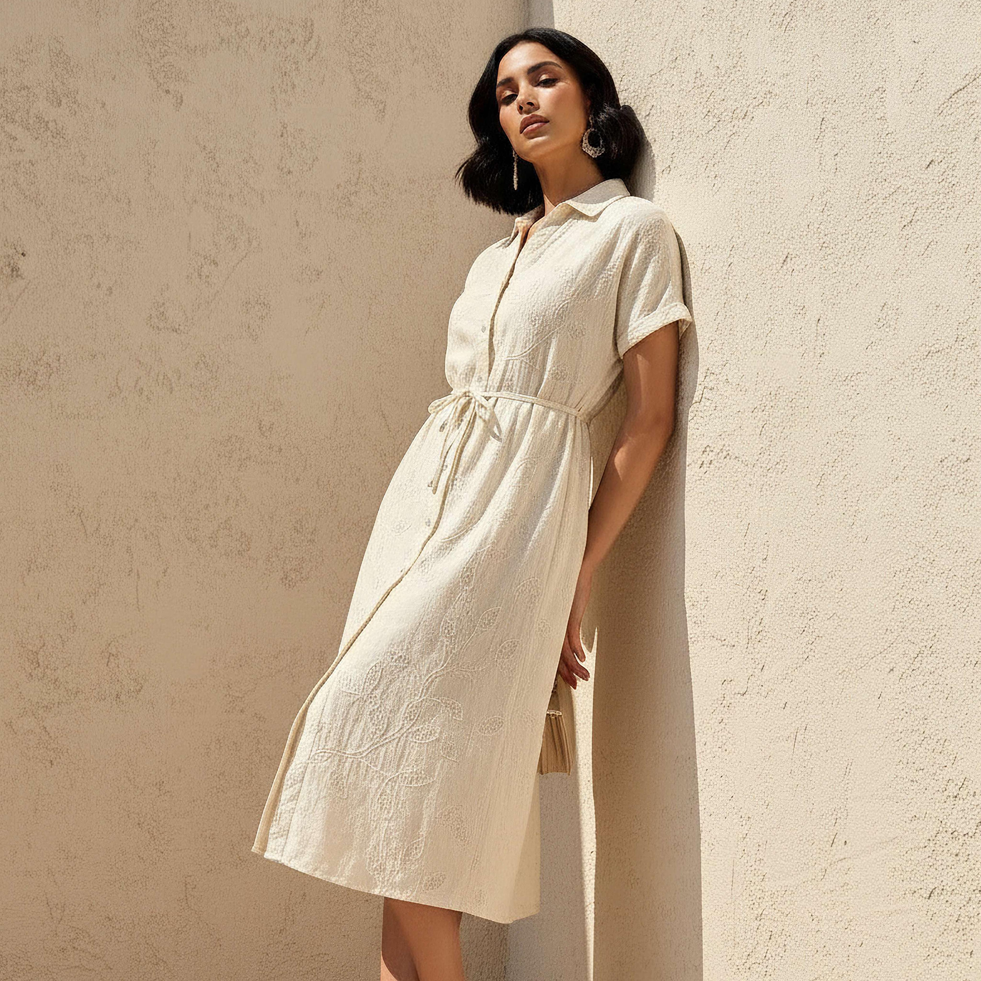 Belted Midi Shirt Dress with Embroidered Design-women-clothing-dresses-image-1