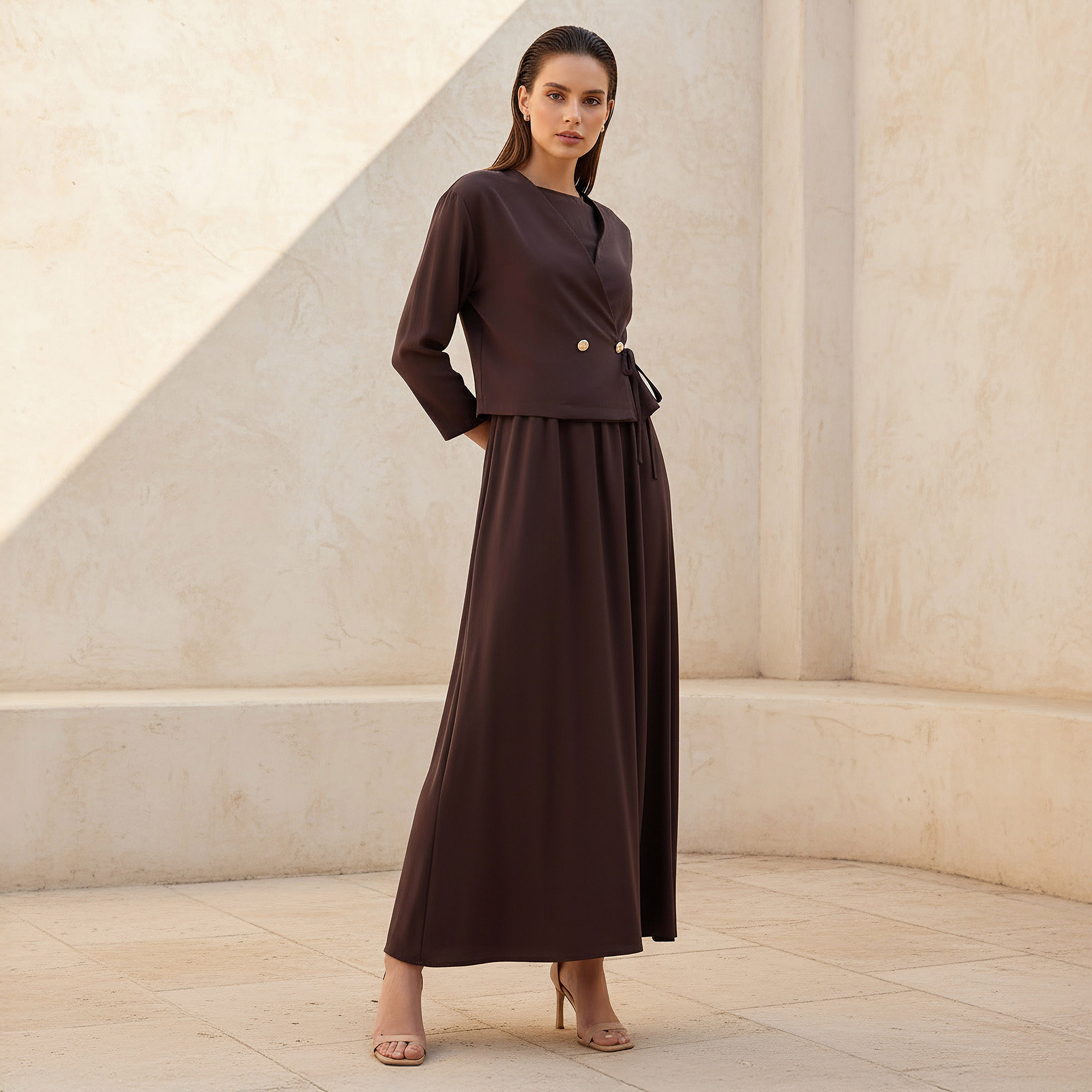 Iconic Layered Maxi Wrap Dress with Button Detail-women-clothing-dresses-image-1