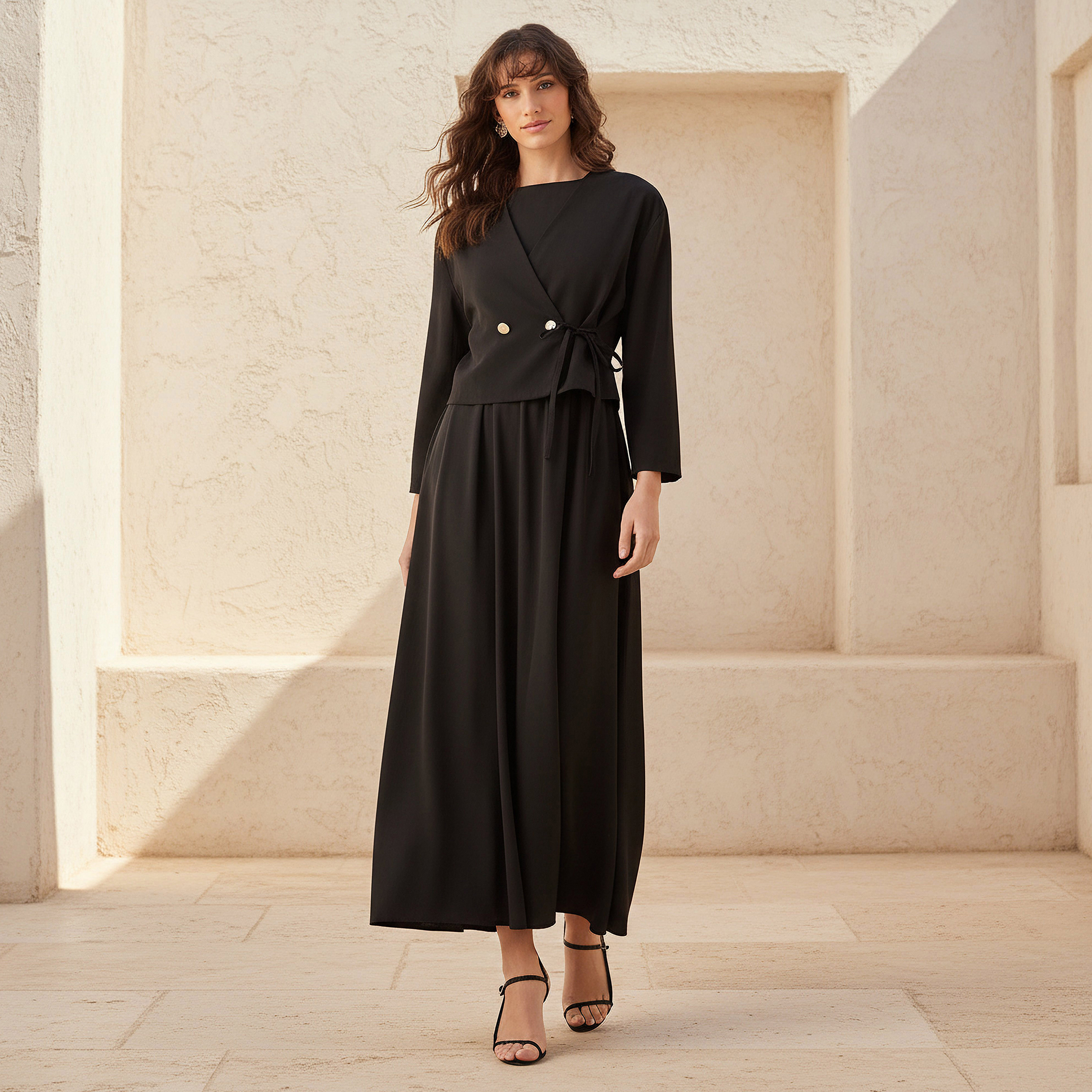 Iconic Layered Maxi Wrap Dress with Button Detail-women-clothing-dresses-image-1