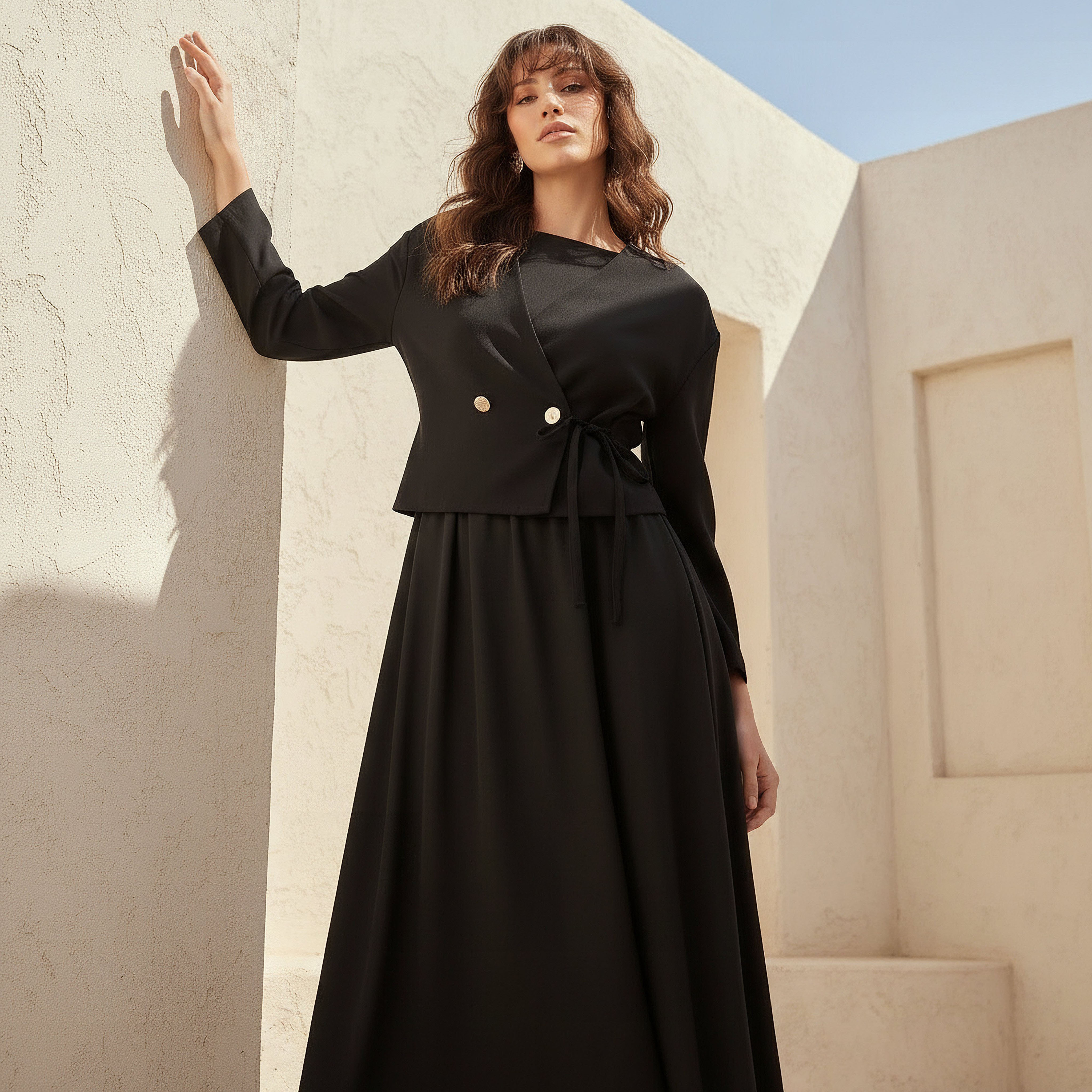 Iconic Layered Maxi Wrap Dress with Button Detail-women-clothing-dresses-image-2