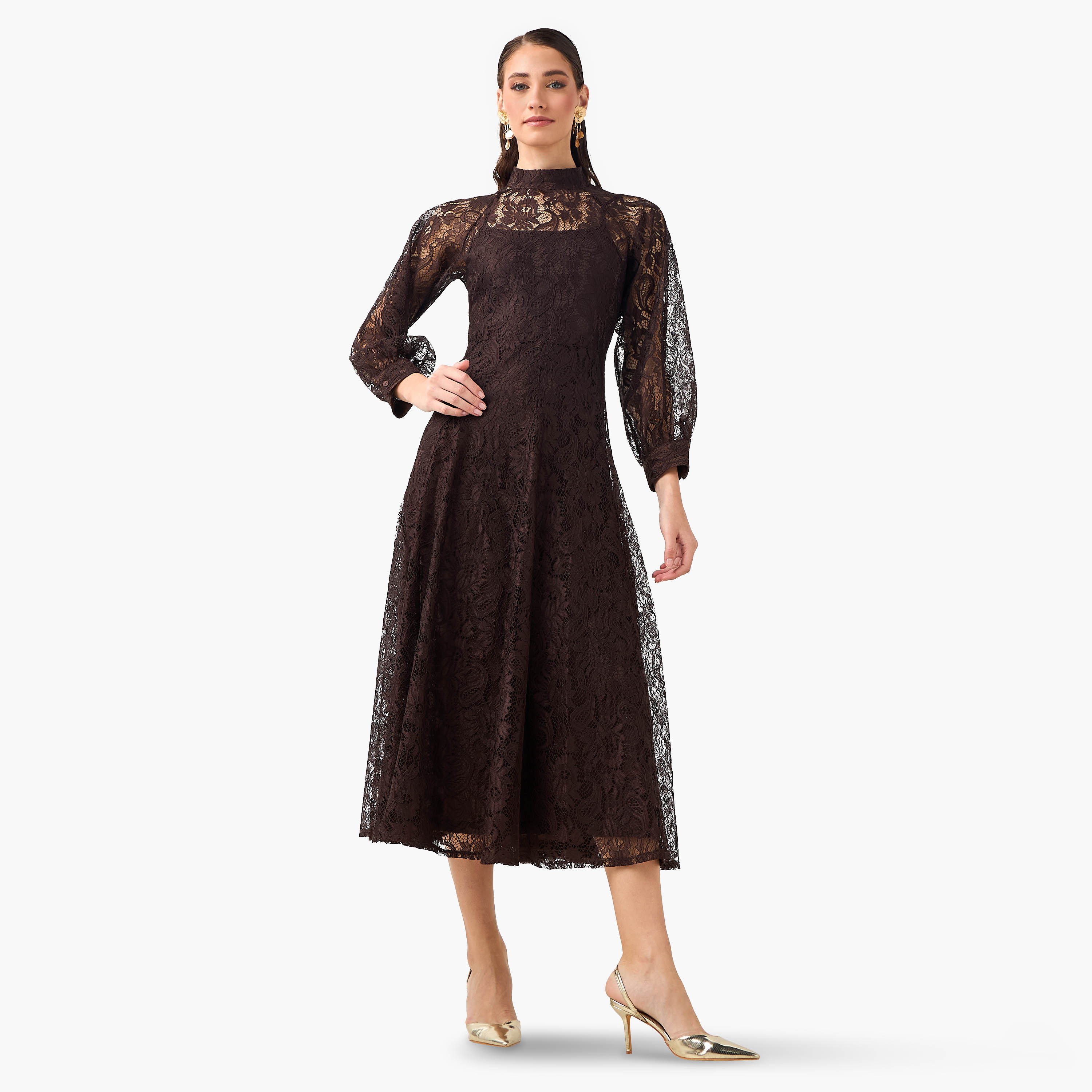 Iconic Midi A-line Dress with Lace Detail-women-clothing-dresses-image-2