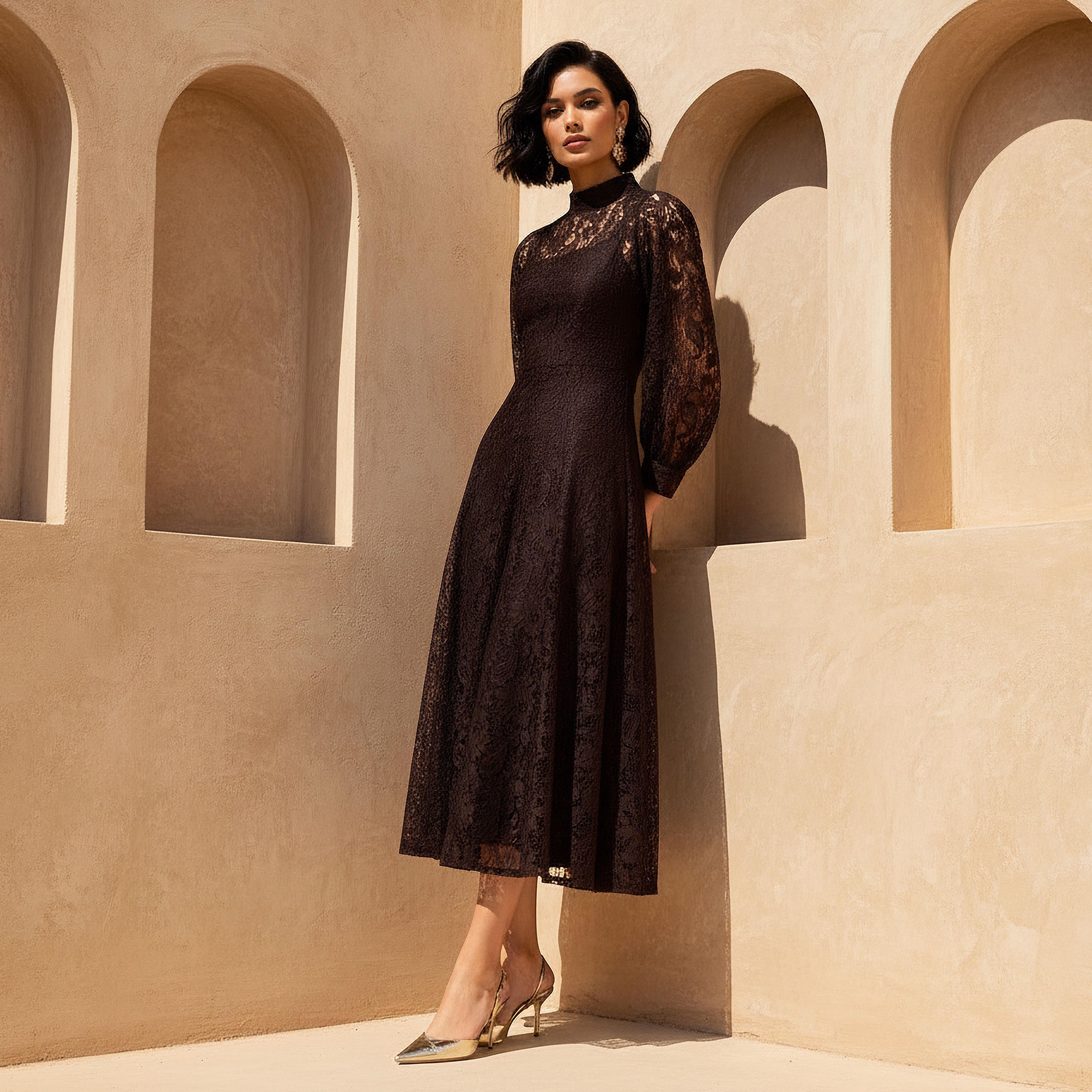 Iconic Midi A-line Dress with Lace Detail-women-clothing-dresses-image-1