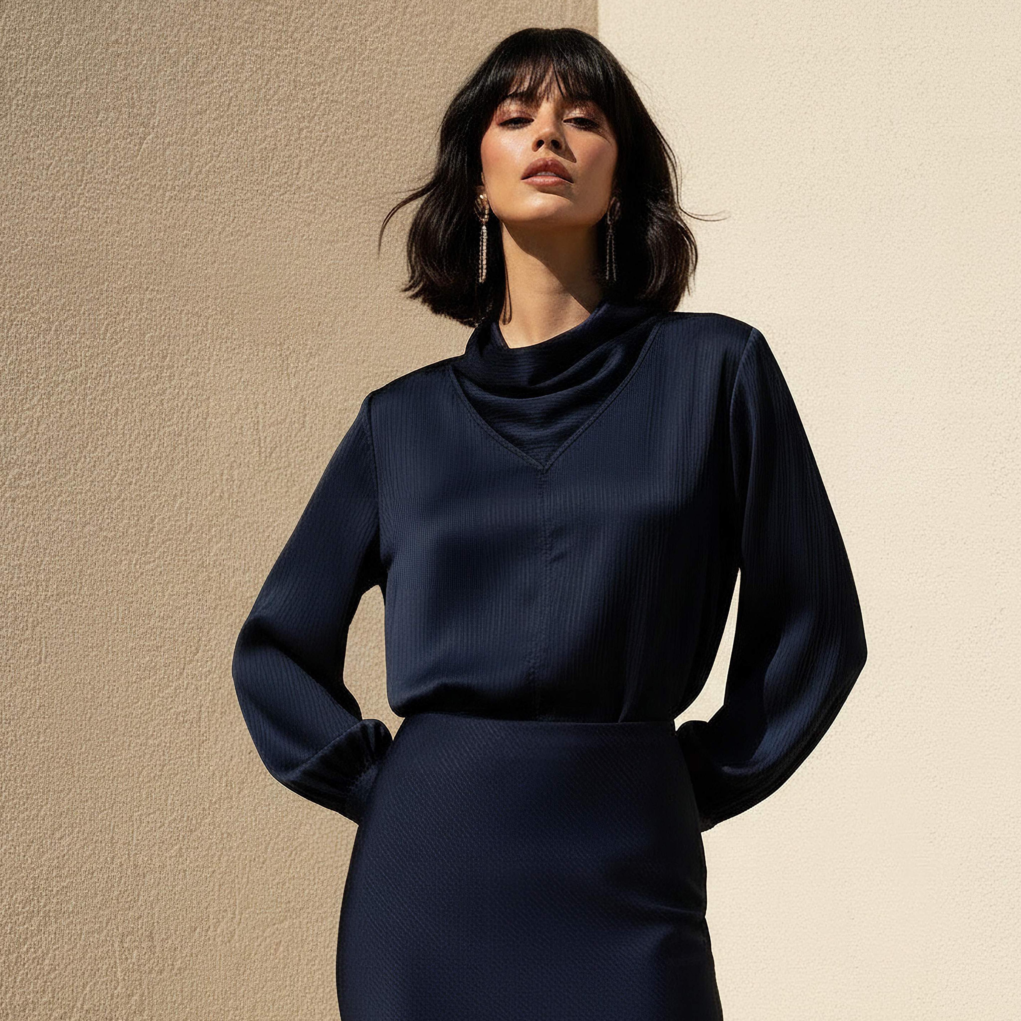 Iconic Satin Cowl Neck Top with Long Sleeves-women-clothing-coordsets-image-2