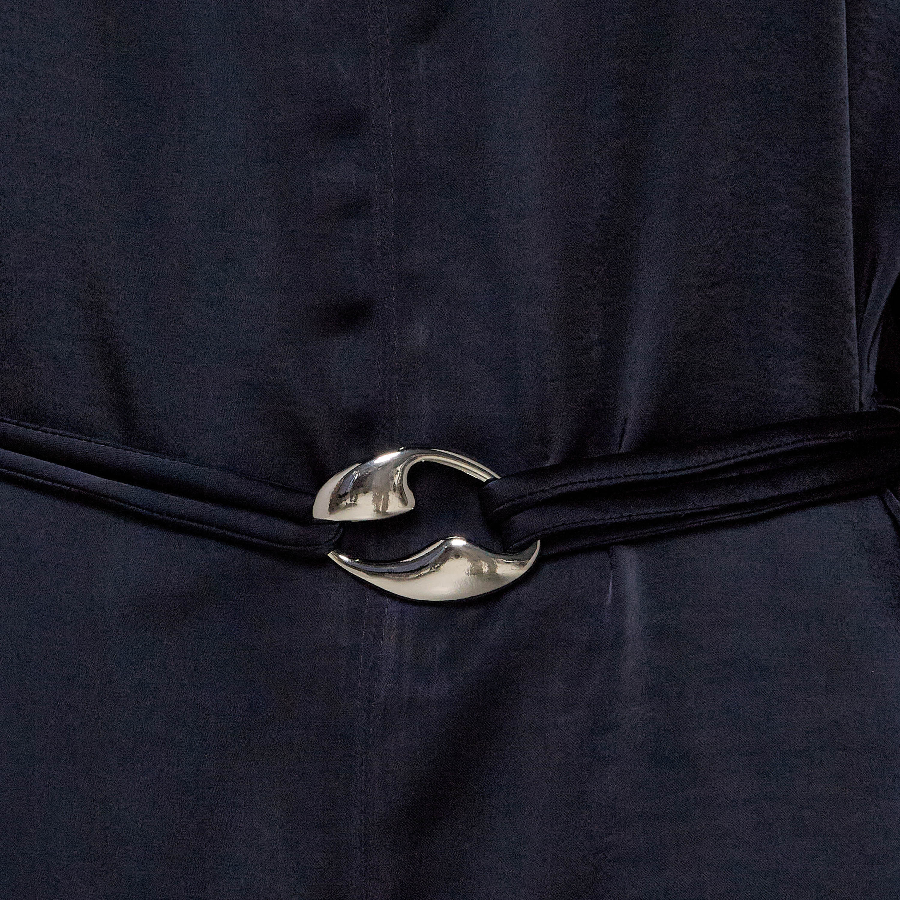 Iconic A-line Midi Satin Dress with Belt Detail-women-clothing-dresses-image-2
