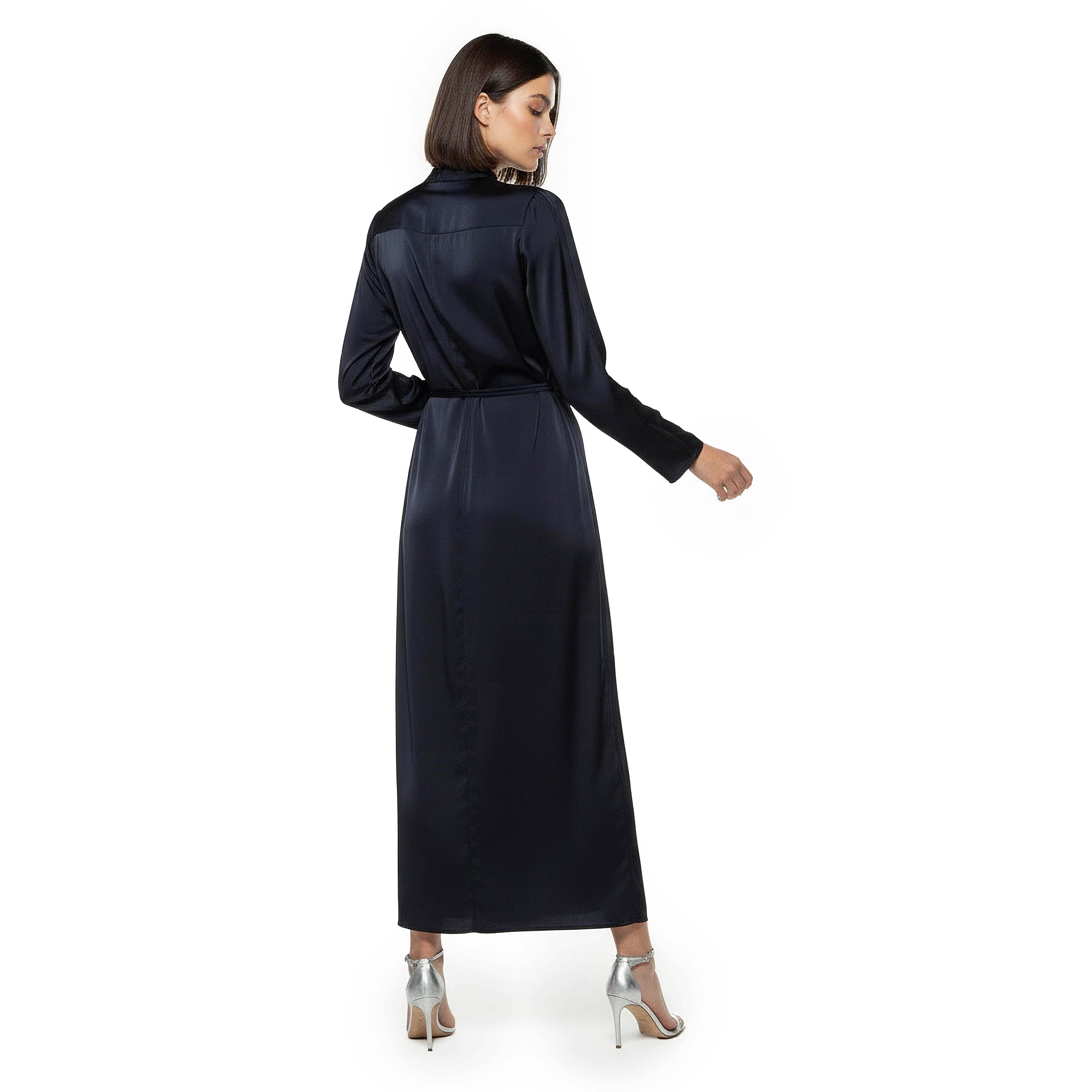 Iconic A-line Midi Satin Dress with Belt Detail-women-clothing-dresses-image-4