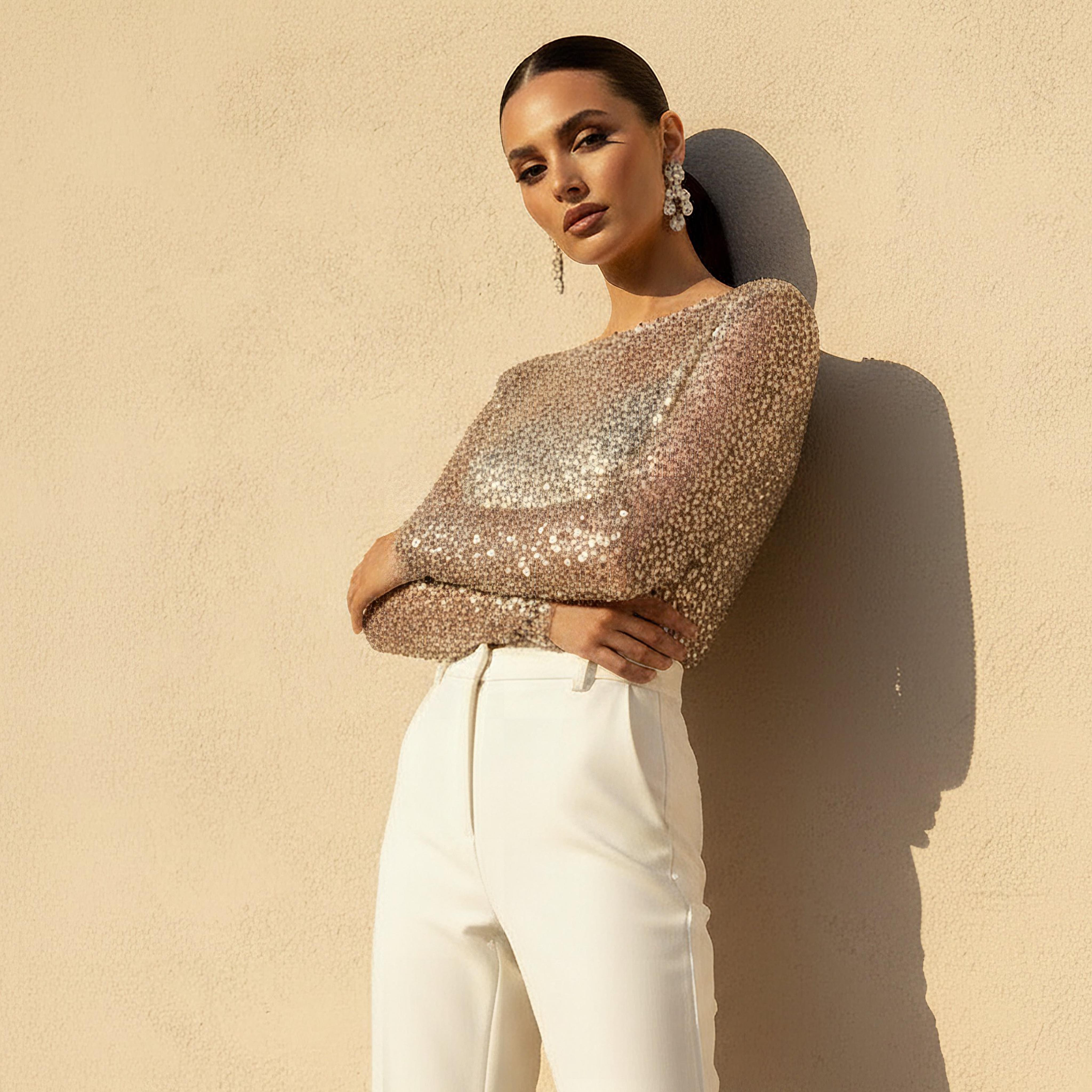 Iconic Regular Fit Linen Blend Top with Sequin Embellishments-women-clothing-shirtsandblouses-blouses-image-6