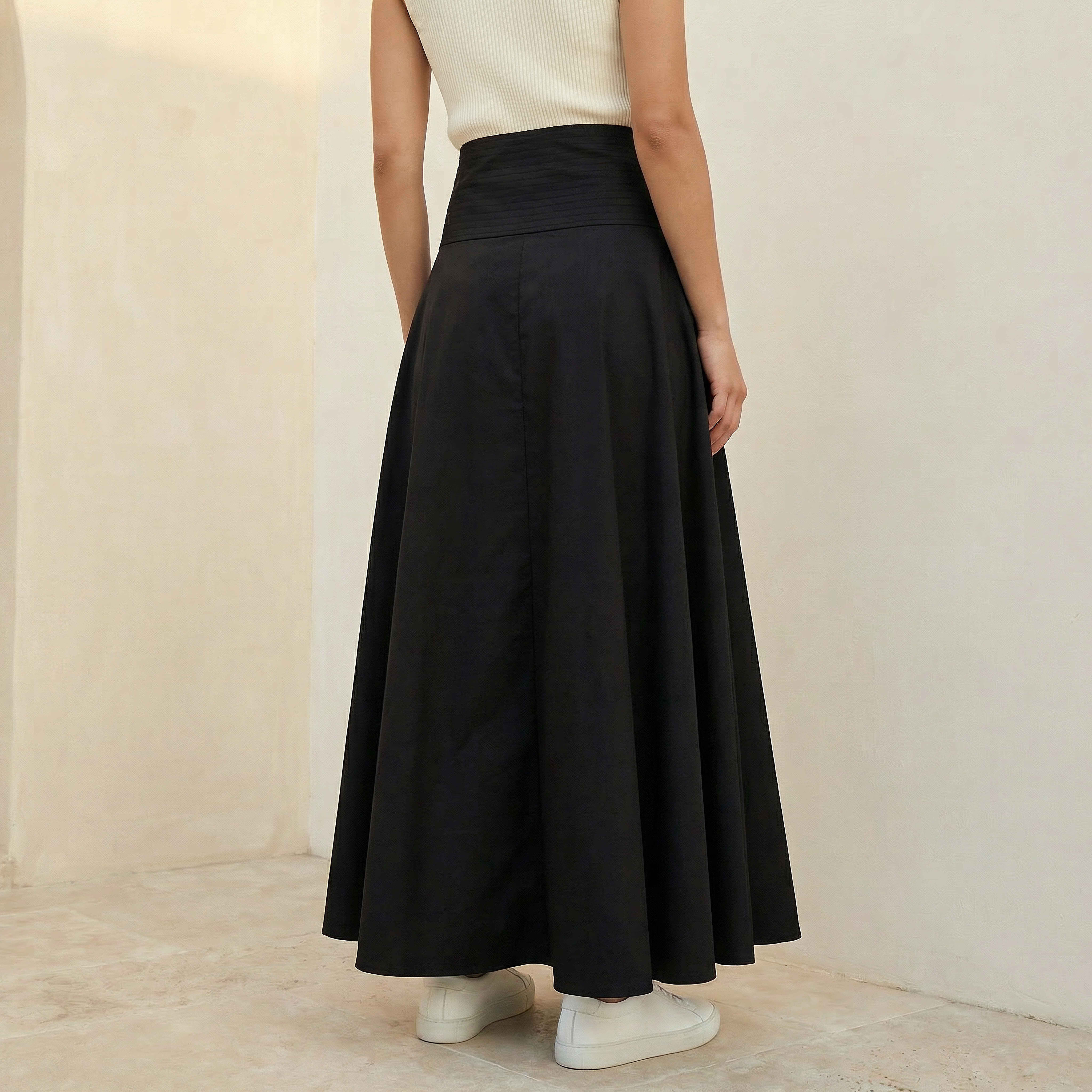 Iconic Maxi Length Cotton A-line Skirt with Panelled Waistband-women-clothing-bottoms-skirts-image-5