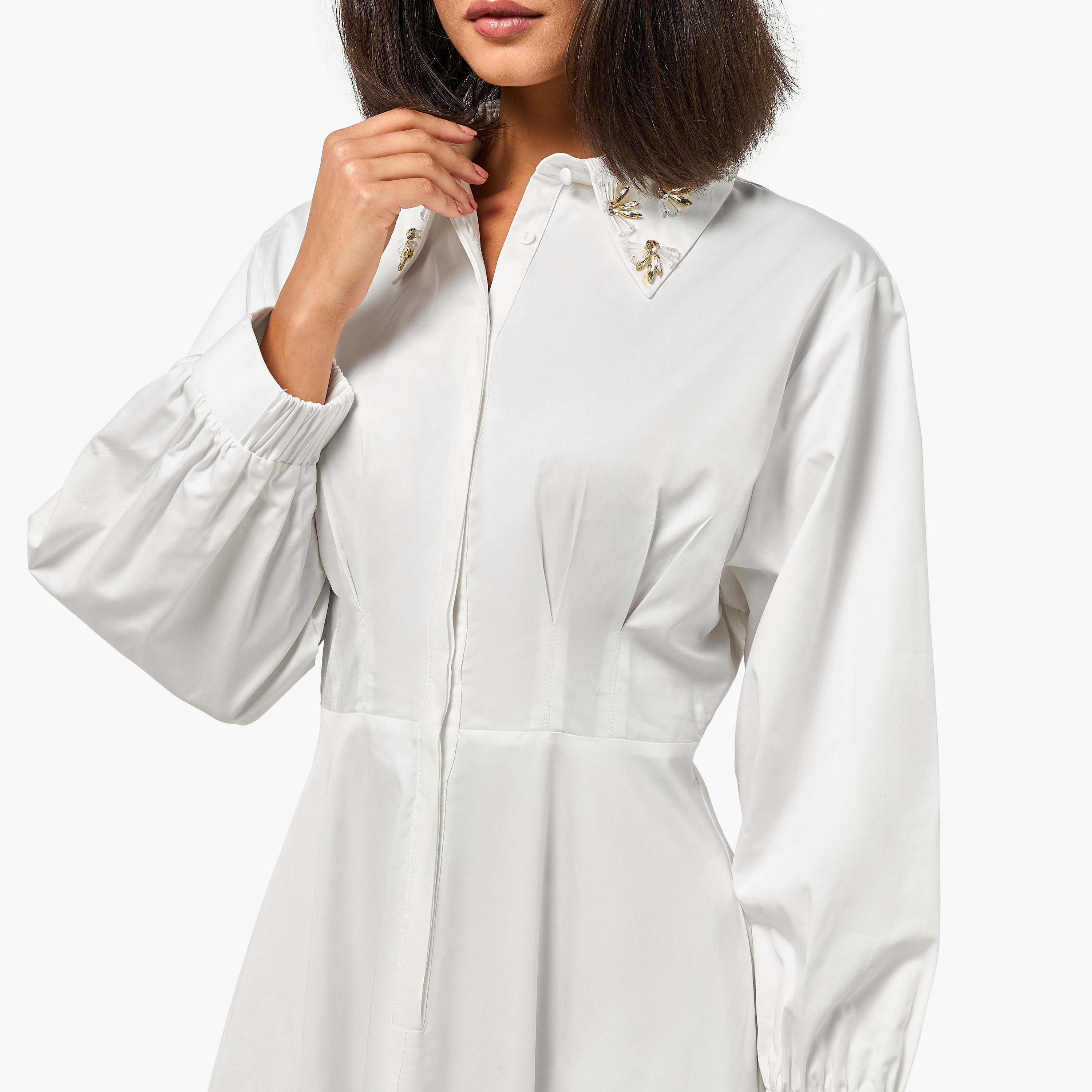 Iconic Pintuck Shirt Women Dress with Embellished Collar-women-clothing-dresses-image-3