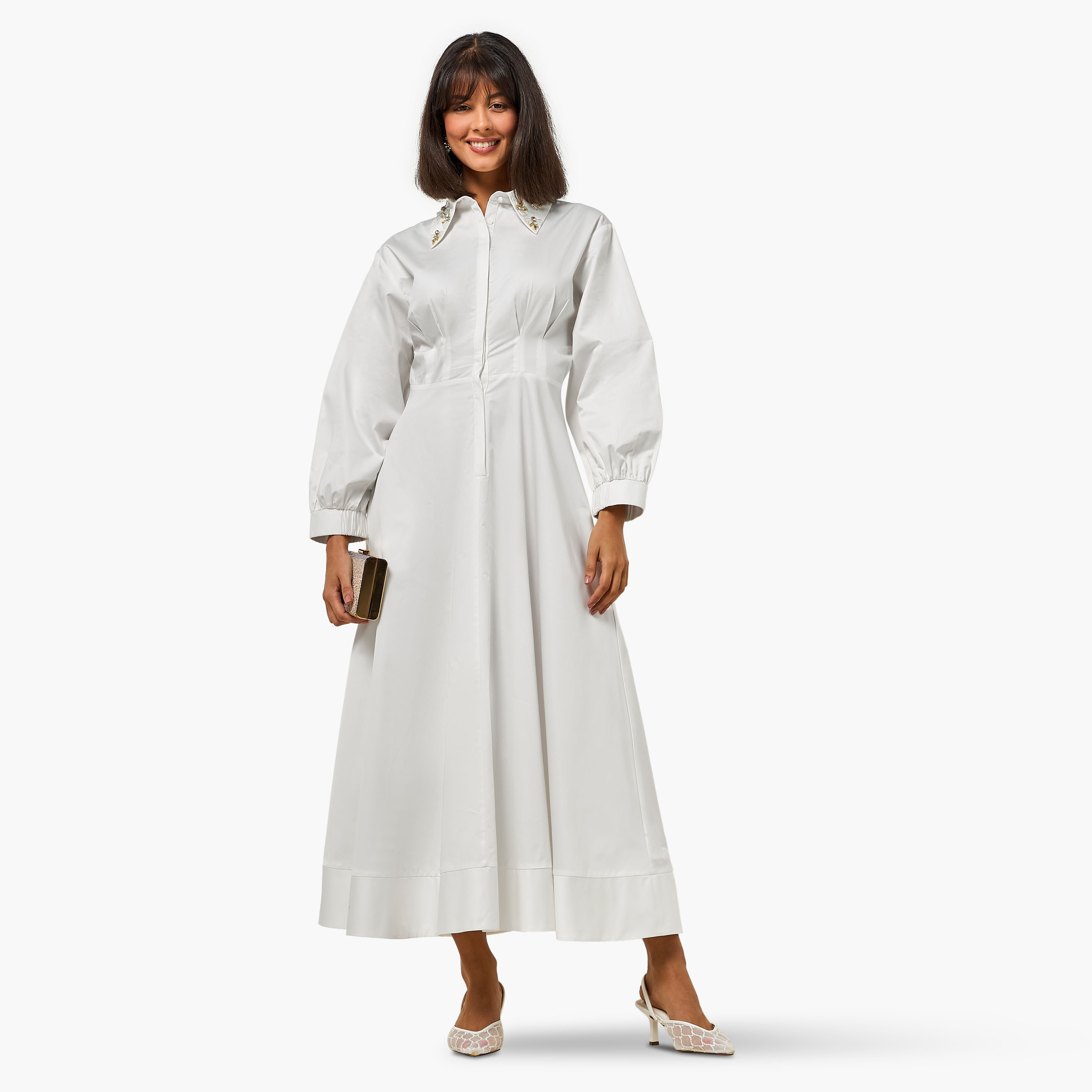 Iconic Pintuck Shirt Women Dress with Embellished Collar-women-clothing-dresses-image-4
